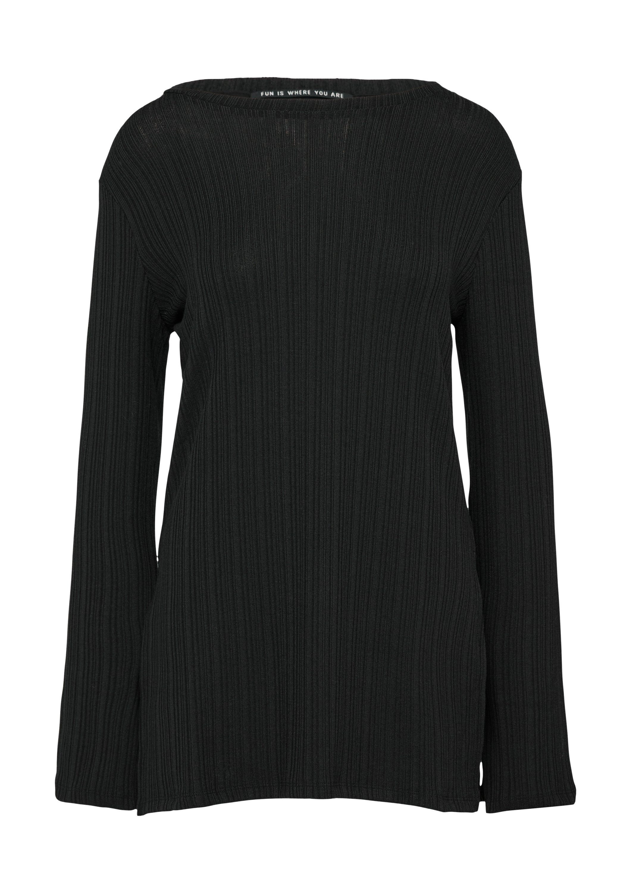 QS Langarmshirt T-Shirt Geripptes Longshirt mit seitlichen Schlitzen günstig online kaufen