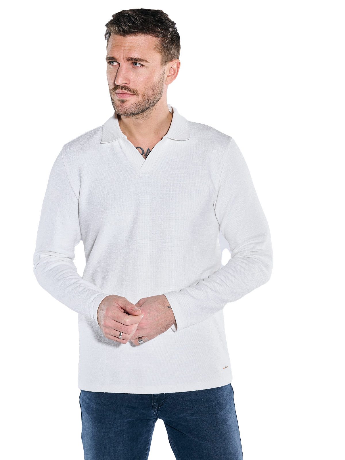 Langarm-Poloshirt Herren Poloshirt langarm, Naturweiss