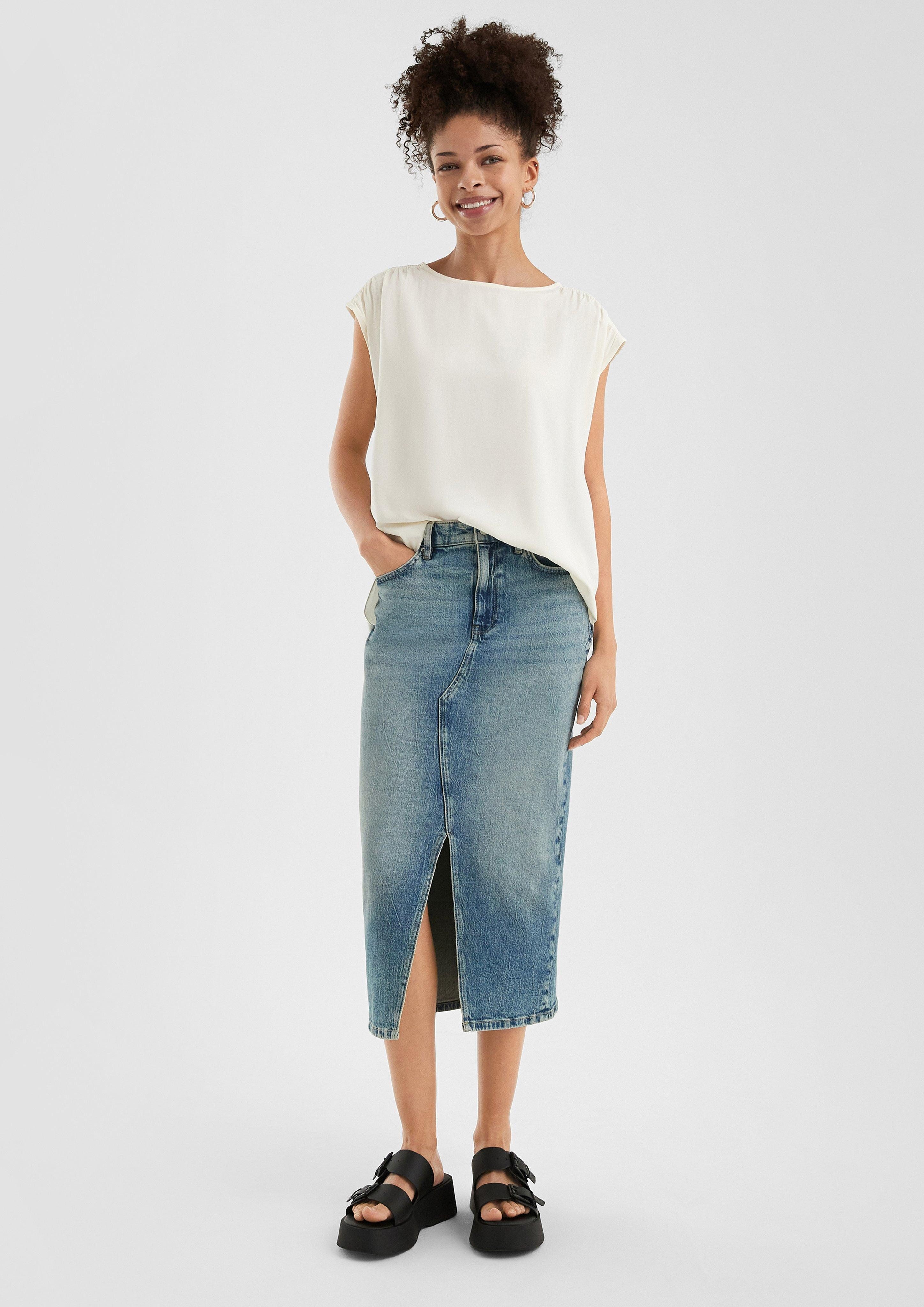 QS Maxirock High Rise Denim Midi-Rock günstig online kaufen