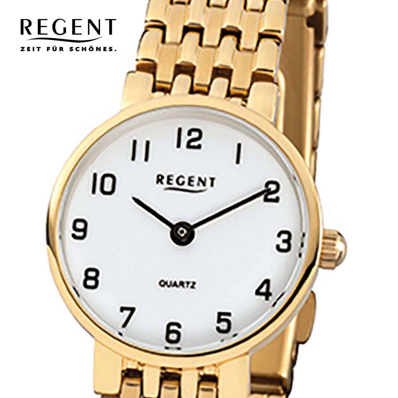 (ca. Regent Analog F-716, Armbanduhr Quarzuhr Damen ionenplattiert gold rund, Damen-Armbanduhr Edelstahl, Regent 24mm), klein