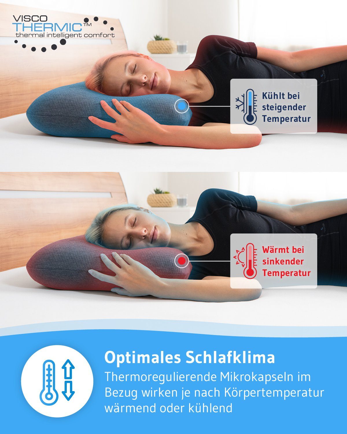 Third of Life Seitenschläferkissen NuMOON Thermic QuickDry, Visco Schaum Kissen mit Bambus-Aktivkohle, Schnelltrocknender Bezug