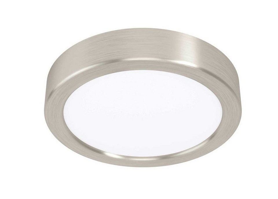 EGLO LED Deckenleuchte FUEVA, 1-flammig, Ø 16 cm, Nickelfarben, Weiß, LED  fest integriert, Warmweiß, LED Deckenlampe, Stahl, Kunststoffschirm, LED- Deckenleuchte in nickelfarben