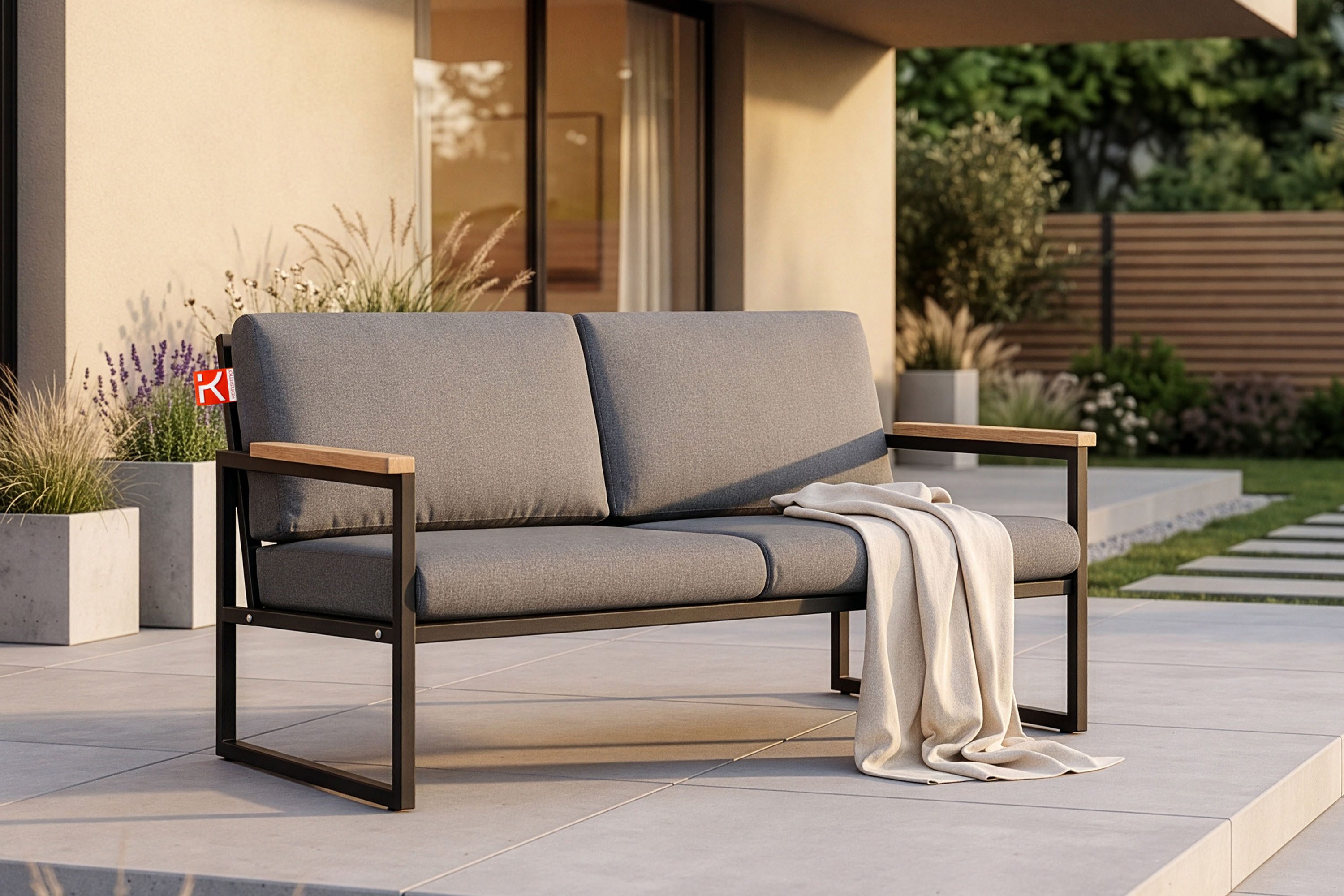 KONSIMO® TRIBO Gartensofa 2-Sitzer, hergestellt in der EU, 1x Gartensofa, Maße: 130x65x60 cm, wasser- und schmutzabweisende,pflegeleicht,Handarbeit