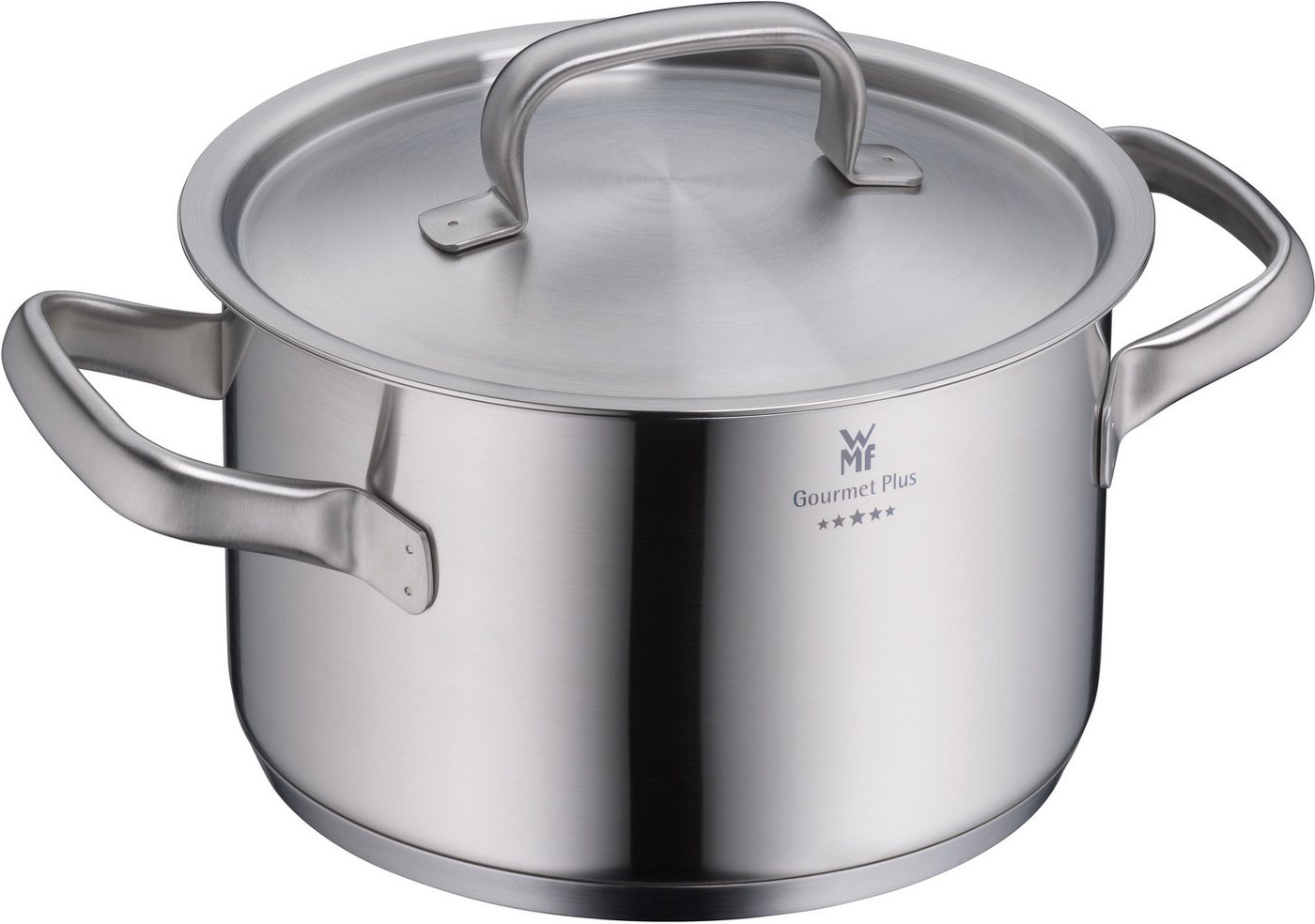 WMF Kochtopf Gourmet Plus, Cromargan® Edelstahl Rostfrei 18/10 (2-tlg), wärmeduzierende Hohlgriffe, Innenskalierung, breiter Schüttrand