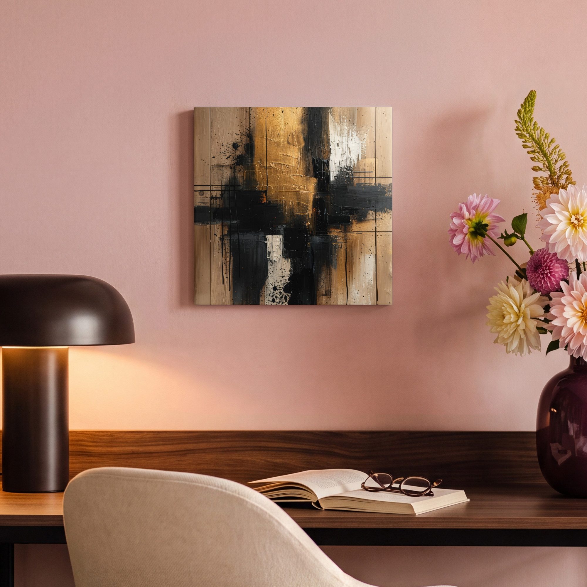 OneMillionCanvasses® Leinwandbild Modern - Schwarz - Gold - Farbe, Fotodruck (1 St), Wandbild, Deko Schlafzimmer Wohnzimmer Flur 20x20 cm – Bild 4 von 5