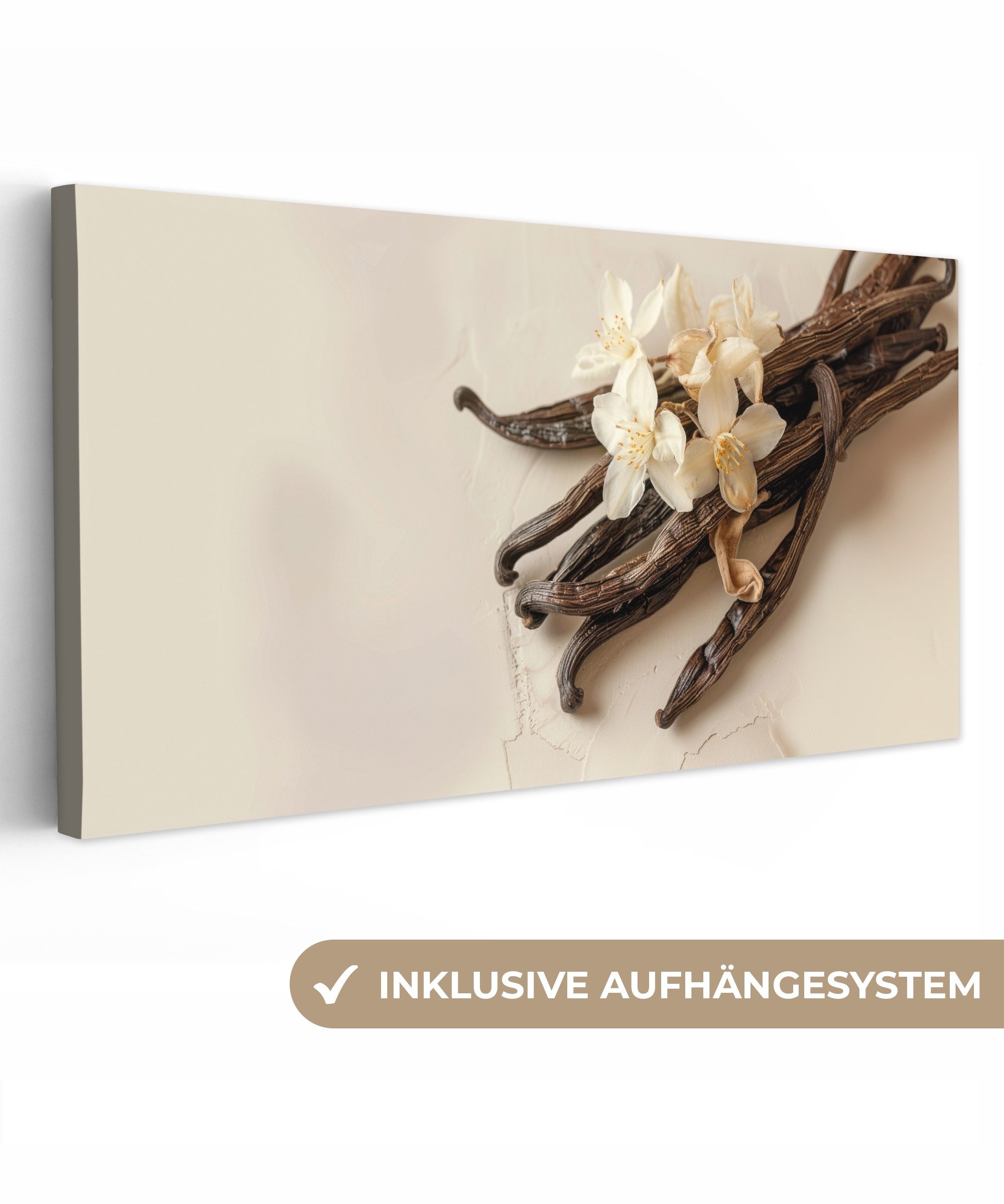OneMillionCanvasses® Leinwandbild Panorama Vanille - Geblümt - Beige - Küche, Fotodruck (1 St), Leinwand Bilder für Wohnzimmer Schlafzimmer 60x30 cm