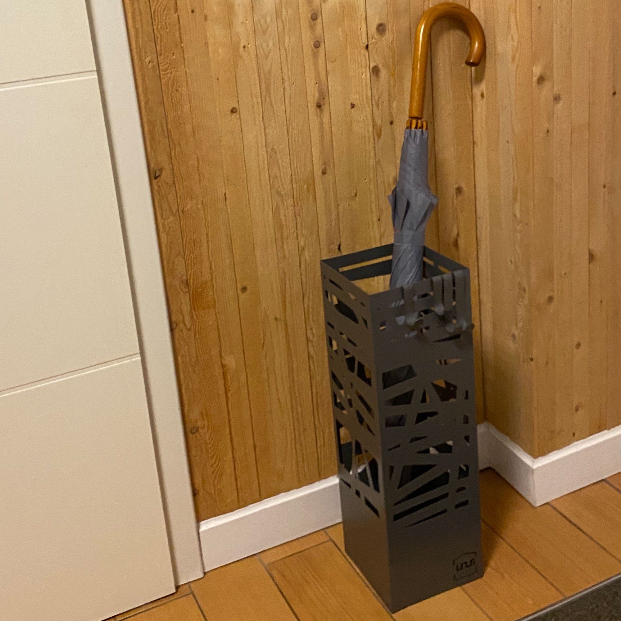 UNUS HOME Schirmständer mit Abtropfschale, abstraktes Muster (49x16x16cm (HxBxB), Metall 4 Haken, Regenschirmständer, Regenschirmhalter, Schirmständer