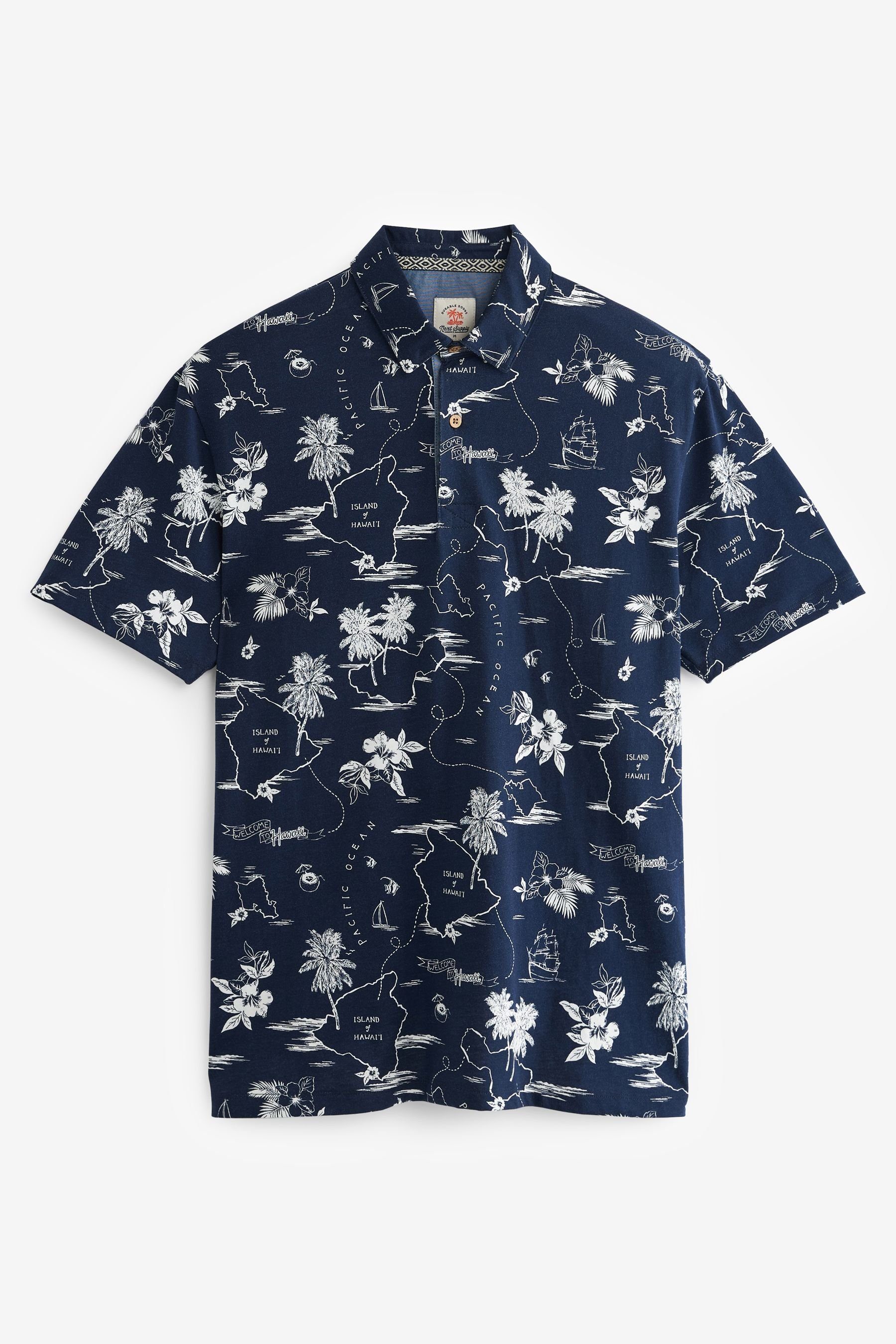 Next Poloshirt Polo-Shirt mit Geoprint (1-tlg) Navy Blue Hawaii