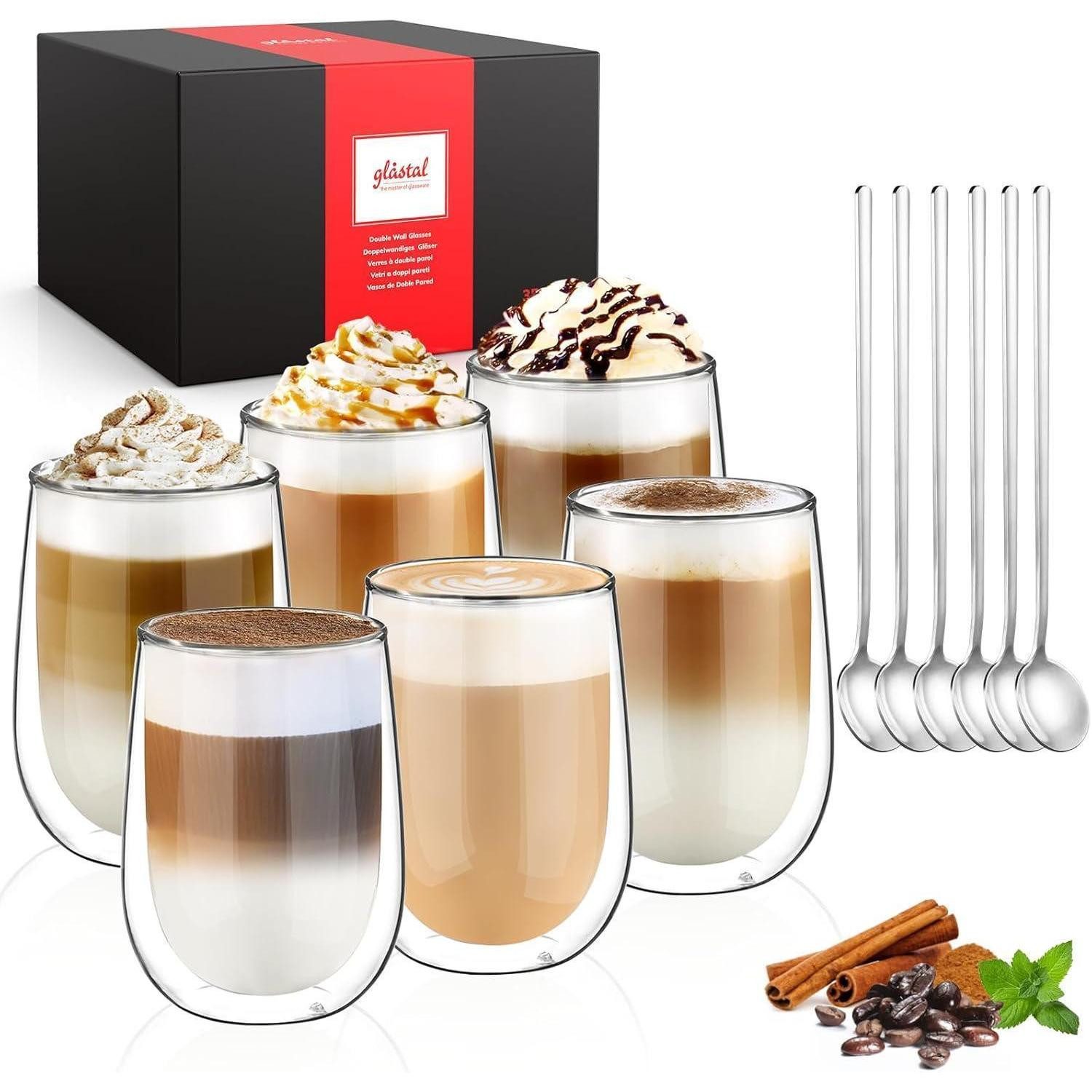 LuxusKollektion Latte-Macchiato-Glas Doppelwandige Latte Macchiato Gläser Set Borosilikatglas Kaffeetassen
