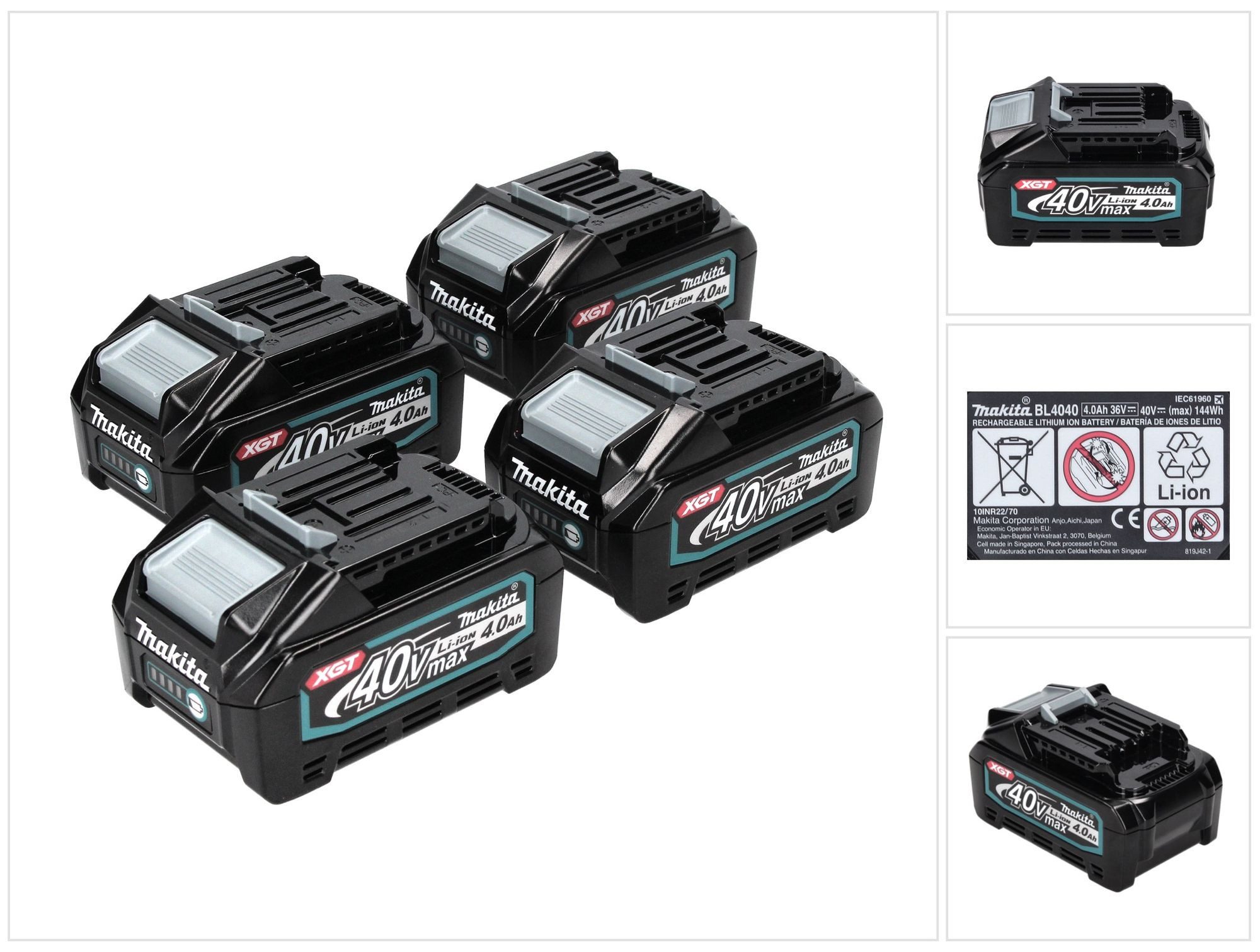 Makita Akku Set 4x BL 4040 40 V max. 4,0 Ah XGT Li-Ion Akku (4x 191B26-6) Akkupacks