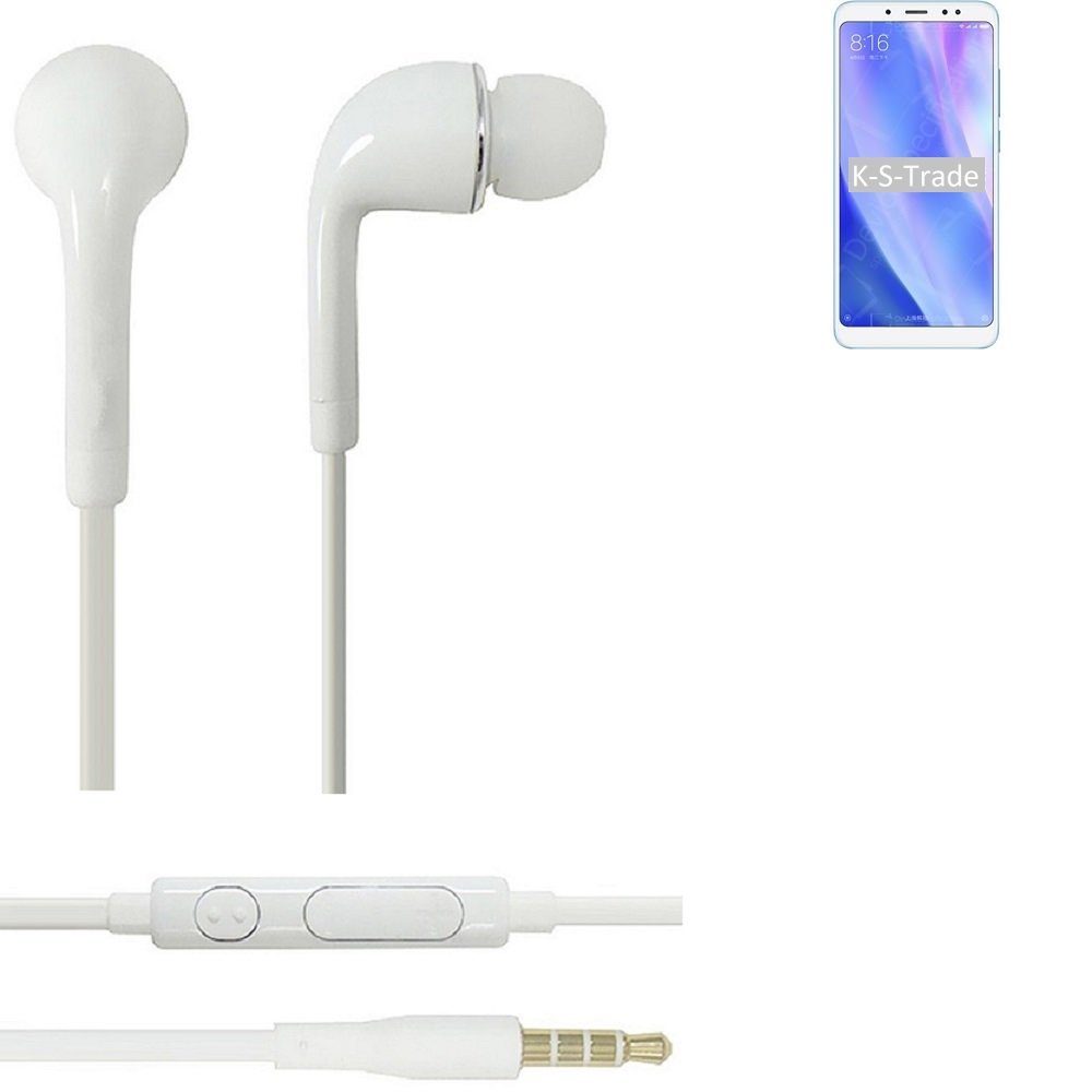 K-S-Trade für Xiaomi Redmi Note 5 SD636 China In-Ear-Kopfhörer (Kopfhörer Headset mit Mikrofon u Lautstärkeregler weiß 3,5mm)