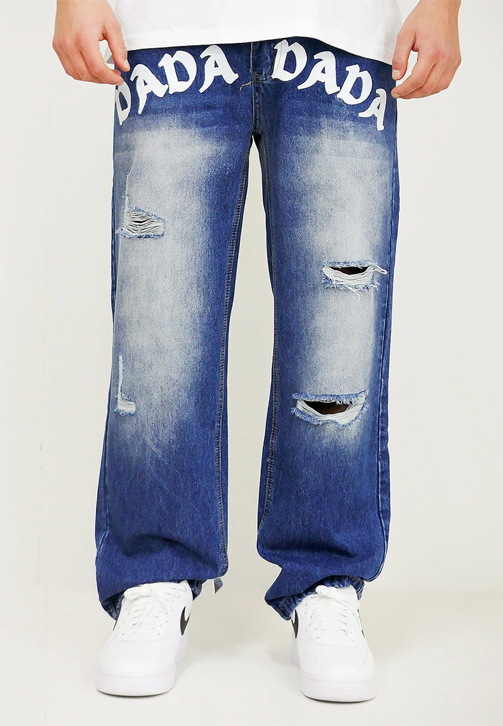 Regular-fit-Jeans Mit Frontprint und Used-Effekten Loose Denim