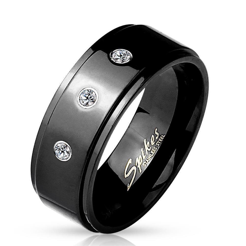 BUNGSA Fingerring Ring mit drei Kristallen Schwarz aus Edelstahl Herren (Ring, 1-tlg), Damen Herren