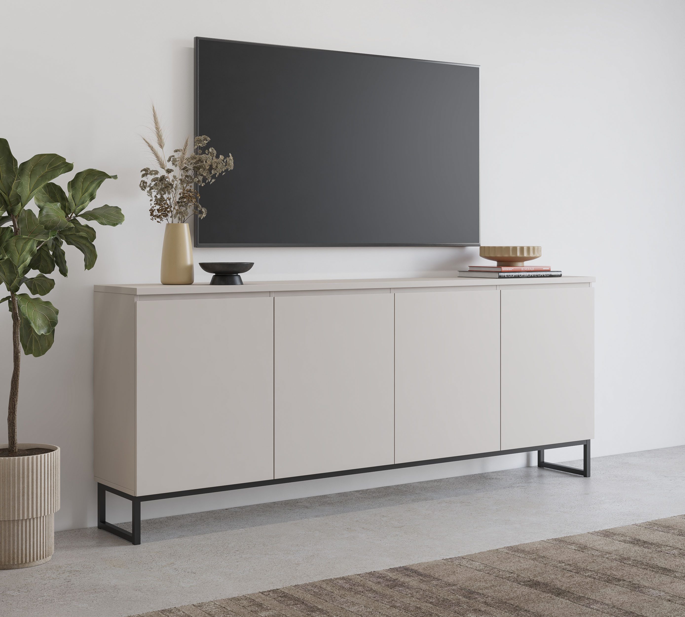 OTTO home Sideboard Modo II, Breite 200 cm, moderne grifflose Kommode 4Türen, Anrichte mit viel Stauraum, Einlegeböden verstellbar, Metallkufen