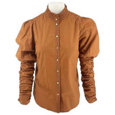 Nukus Rüschenbluse Nukus Damen Hemdbluse Lille Balloonärmel Orange Brick Camel Beige (1-tlg)