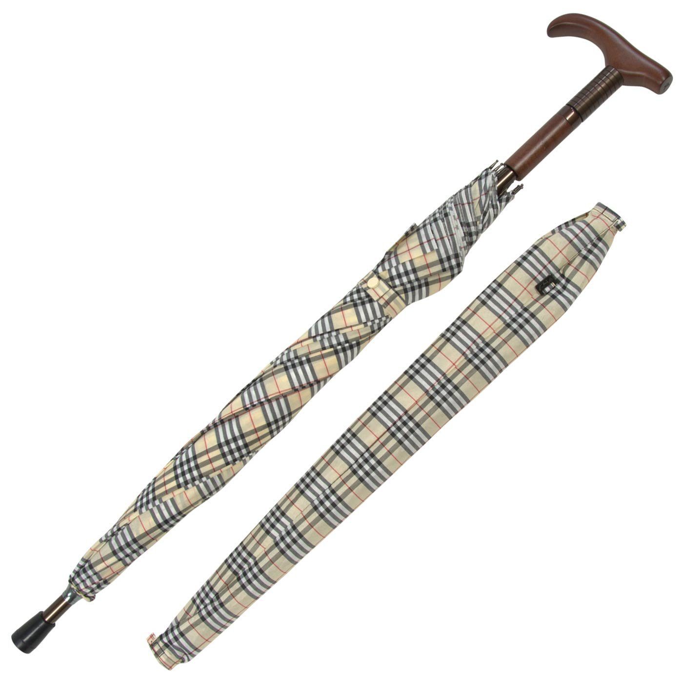 iX-brella Stockregenschirm Stützschirm mit Holzgriff - höhenverstellbar, sehr stabil, im klassischen Design