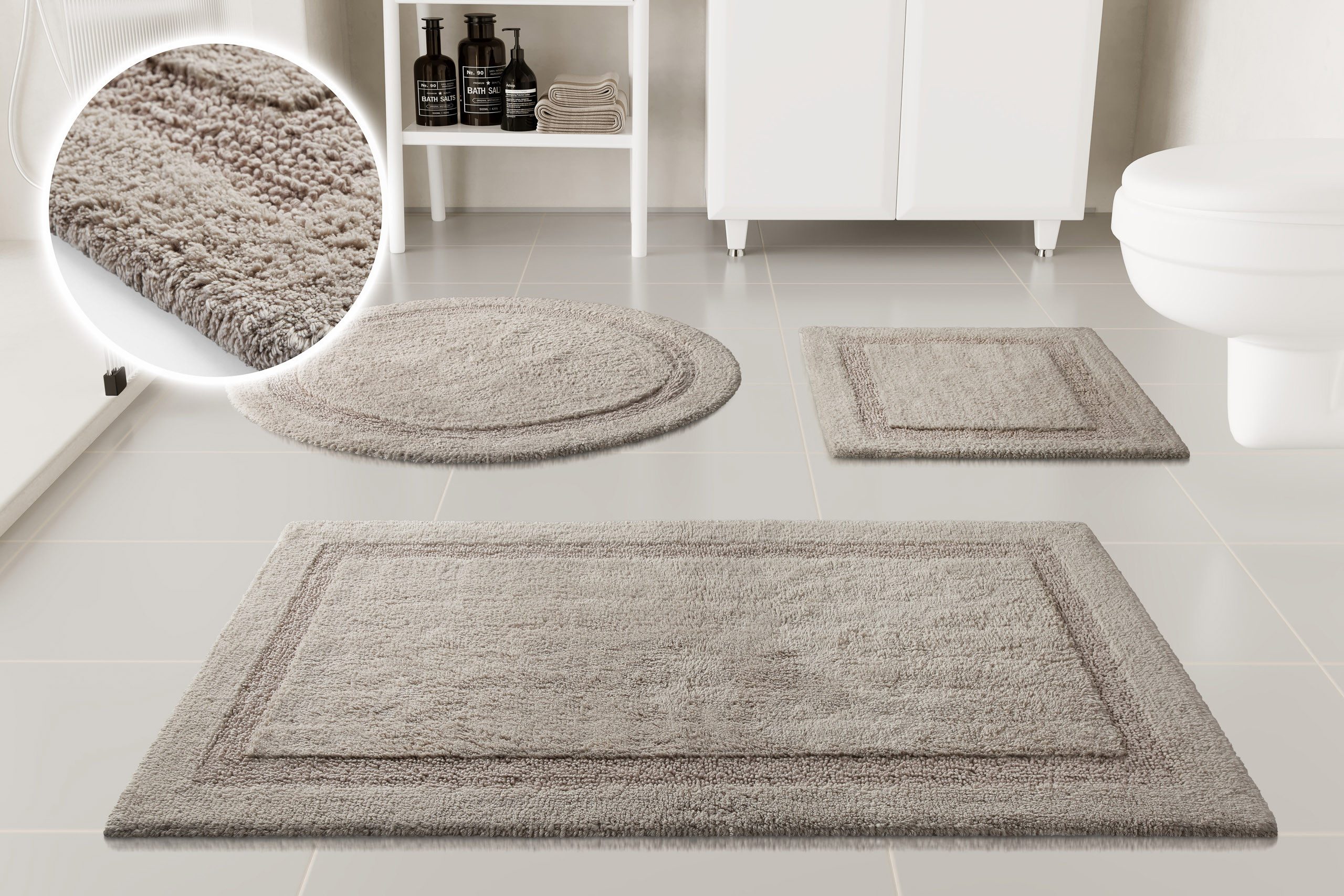 OTTO home Badematte Meellor, uni, viele Farben, Badvorleger, Badezimmer Teppich, Höhe 20 mm, rutschhemmend beschichtet, fußbodenheizungsgeeignet, Baumwolle, rechteckig, Badteppich, getuftet, modern, Uni, antirutsch, flauschig, Baumwolle
