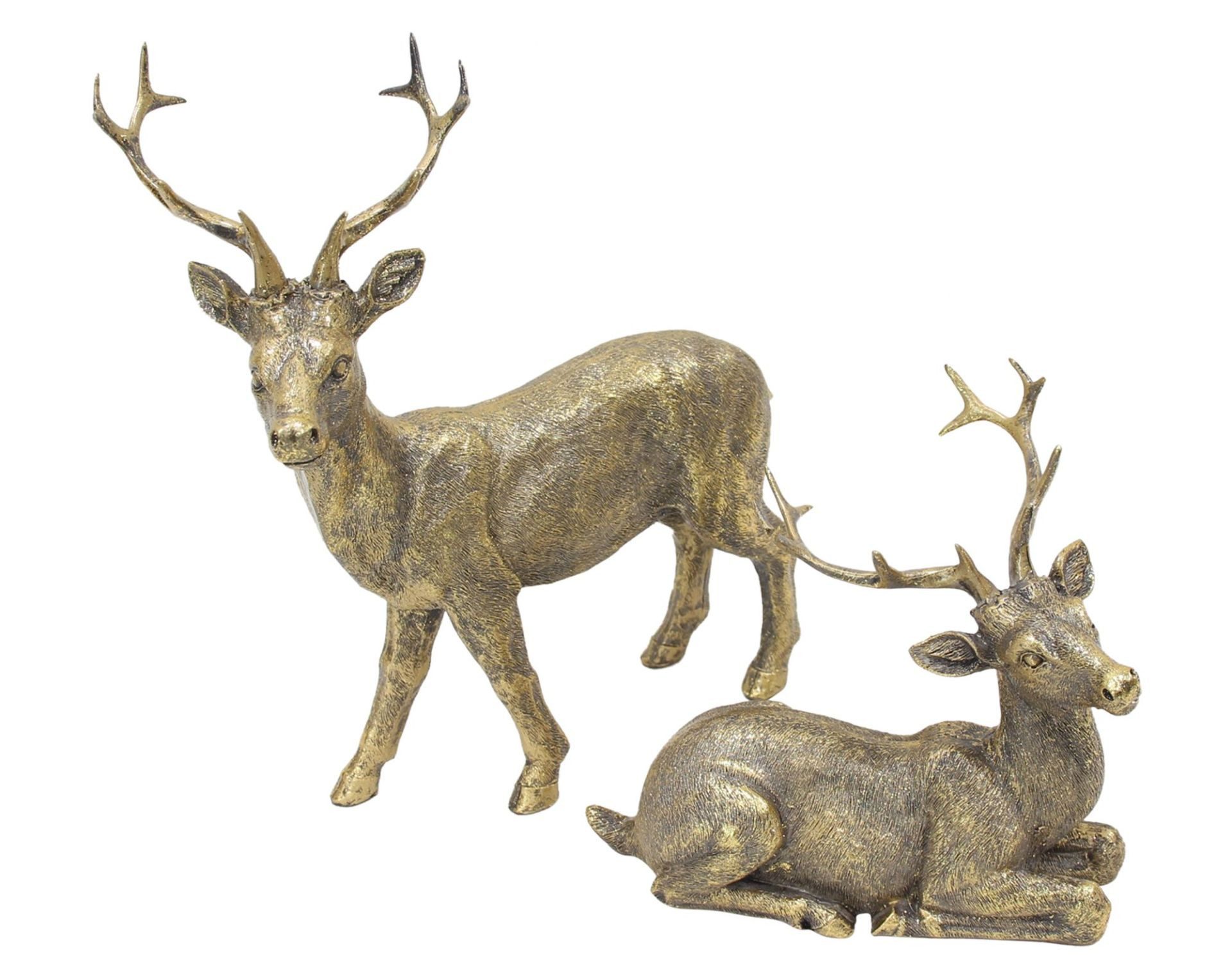 Dekoleidenschaft Dekofigur "Golden" Tierfigur, Weihnachtsdeko Figur, Deko Weihnachten Hirsche (2 St., im Set), aus Polyresin, stehend & liegend