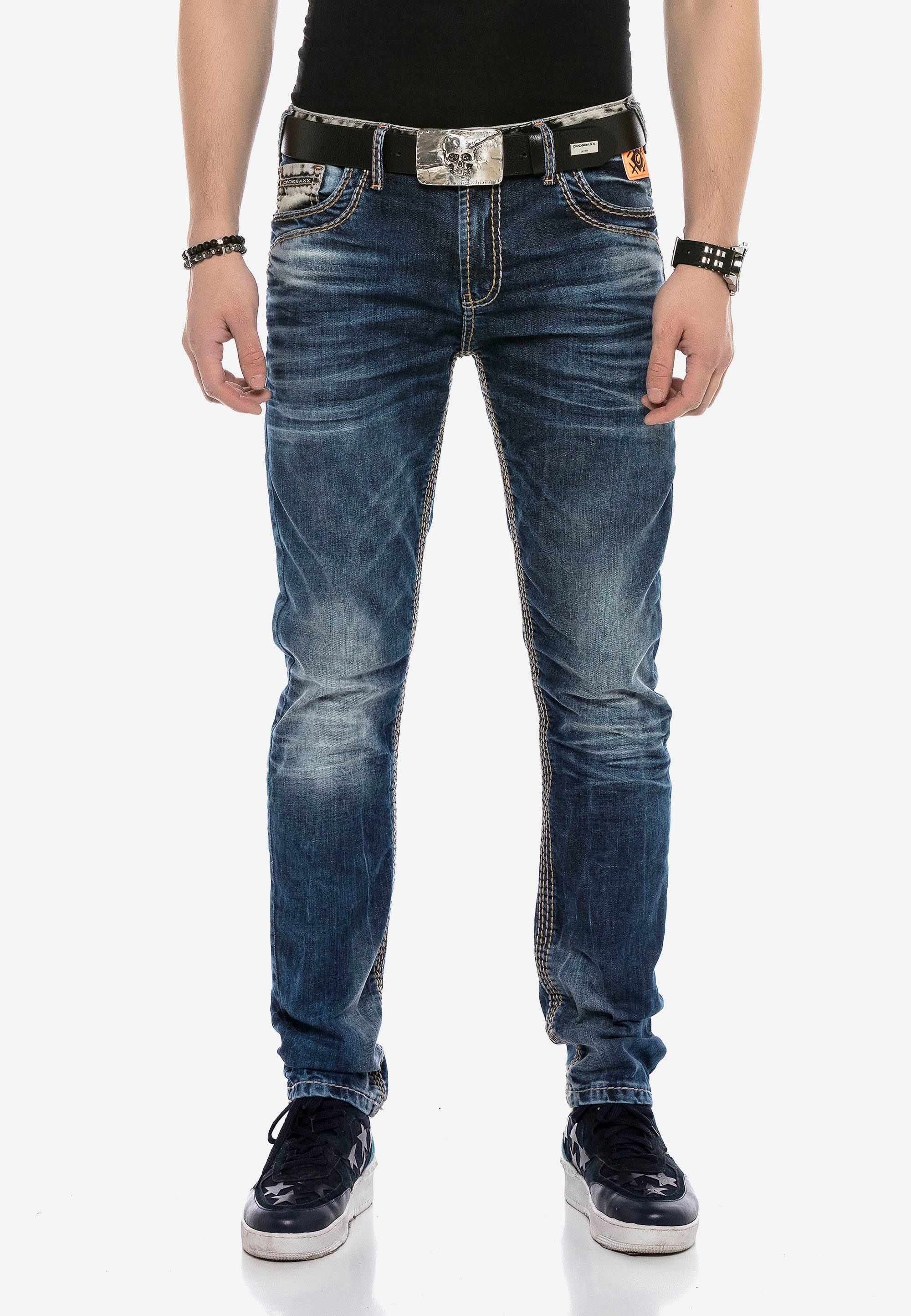 [Beliebter Standard] Cipo & Baxx Bequeme Ziernähten breiten Jeans mit