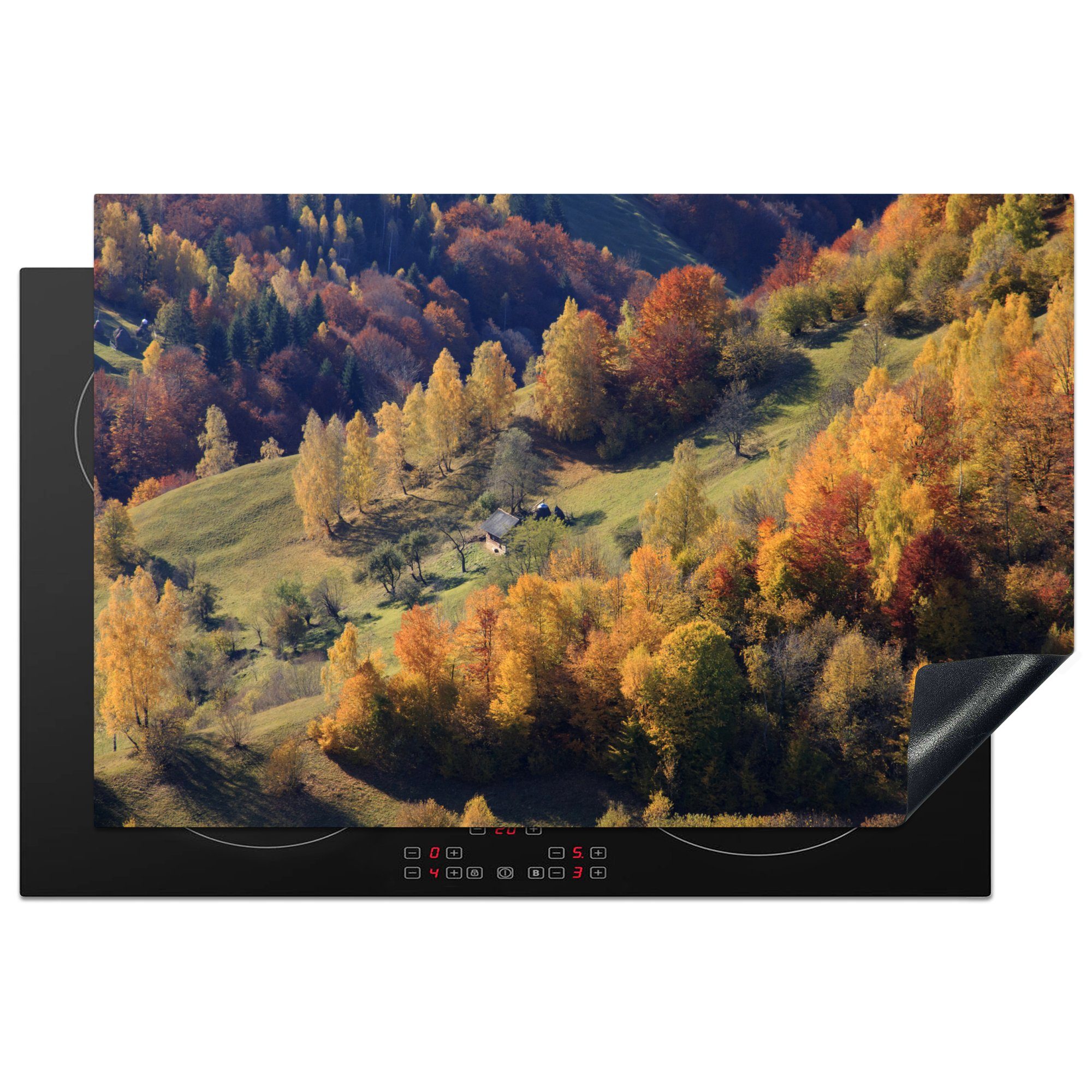 MuchoWow Herdblende-/Abdeckplatte Herbstlich gefärbte Bäume im Nationalpark Piatra Craiului in Rumänien, Vinyl, (1 tlg), 81x52 cm, Induktionskochfeld Schutz für die küche, Ceranfeldabdeckung