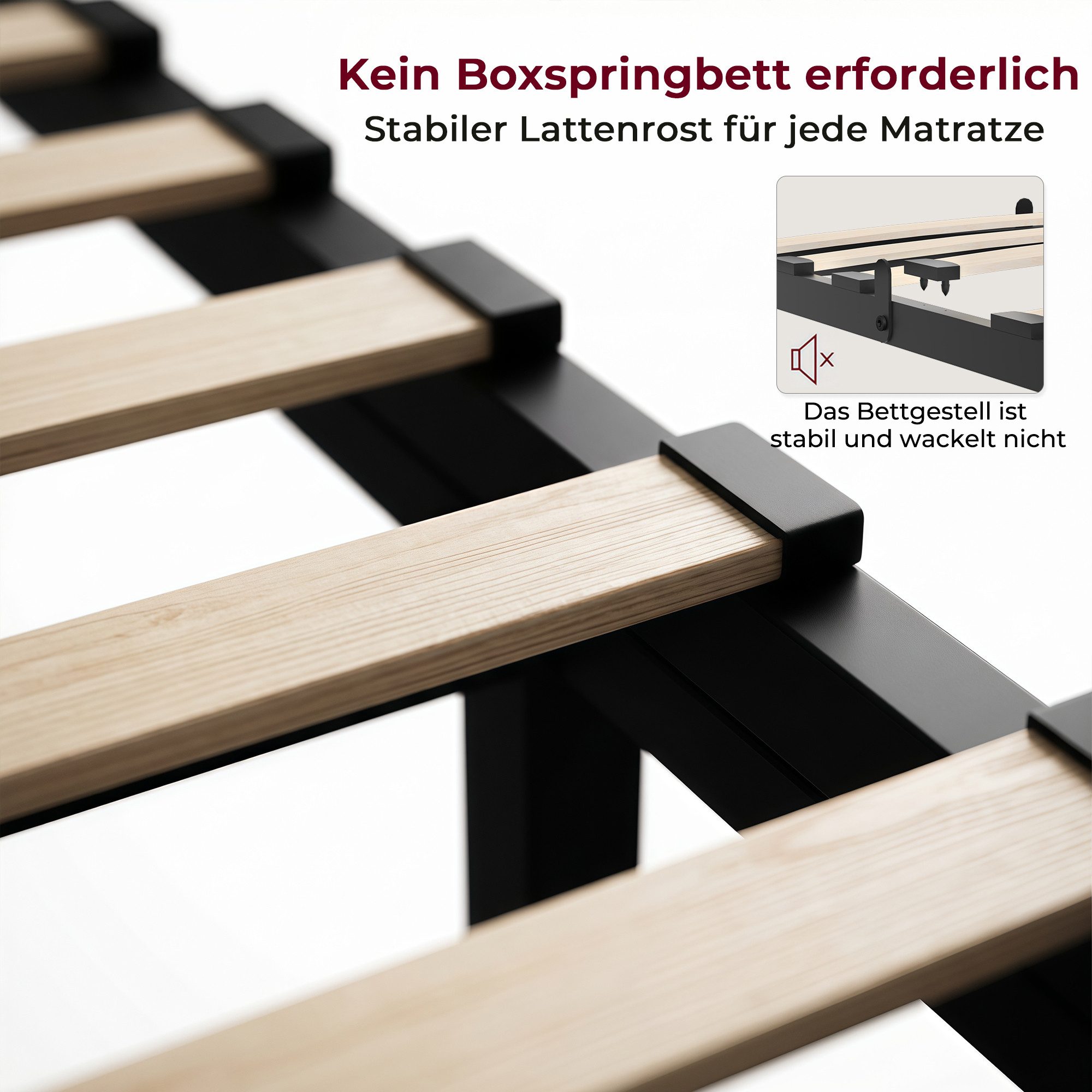 GLIESE Einzelbett 90 x 200 cm Bettgestell (Metallbettgestell), mit Holzlatten, Leise, bodenschonende Pads – Bild 5 von 5
