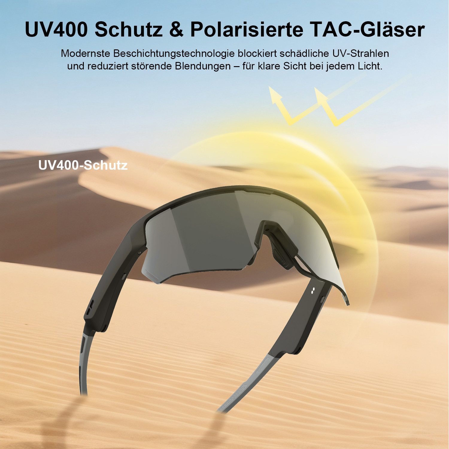 blackview Sonnenbrille Smart Fahrradbrille, UV400 Polarisierte Gläser, Open-Ear Audio,6H Akku (Set, 1-St) Bluetooth 5.3 & Geräuschunterdrückung, Automatischer Sensor,UV-Schutz