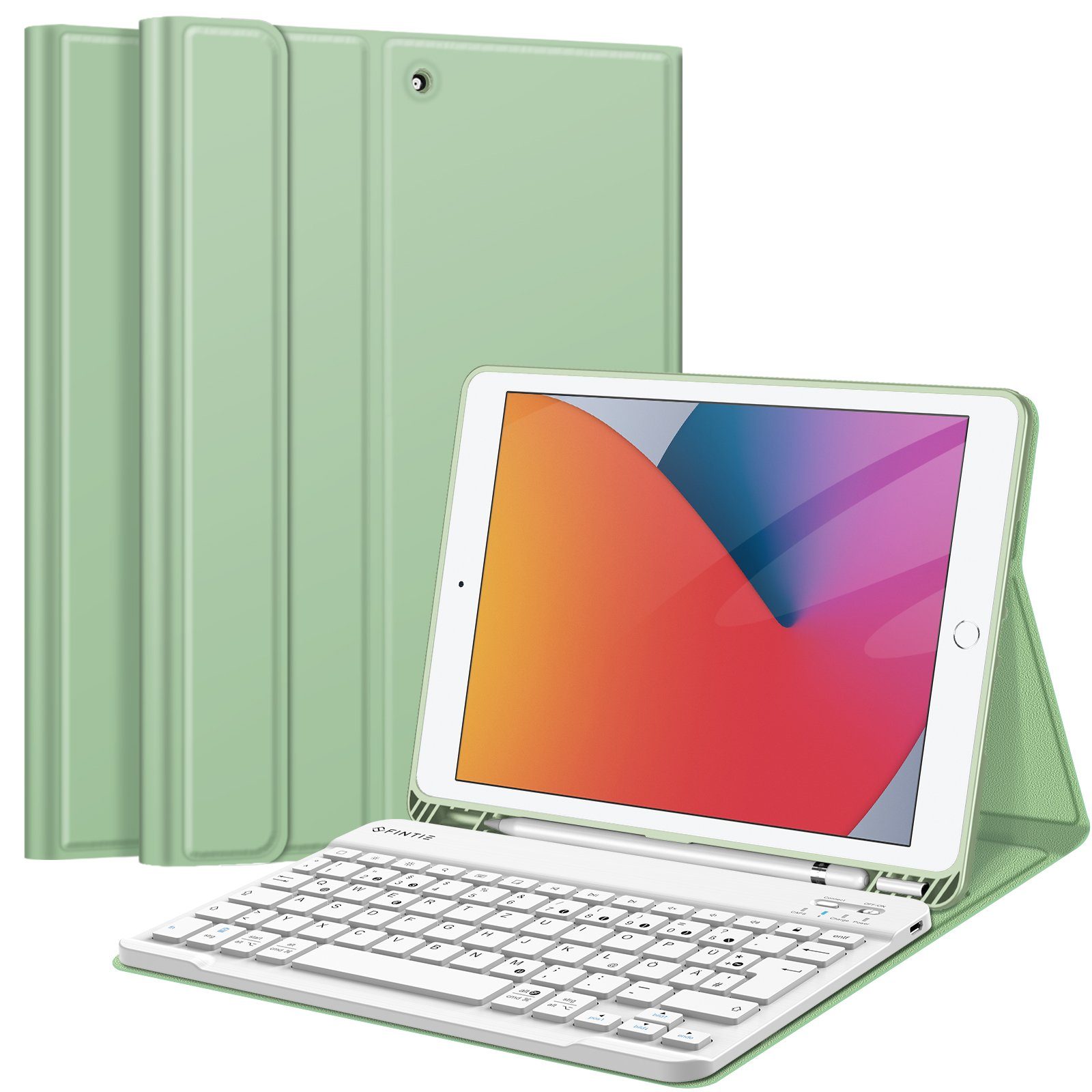Fintie Tablet-Hülle TPU Tastatur Hülle für iPad 10.2 Zoll (9/8/7 Gen - 2021/2020/2019), mit Pencil Halter und magnetisch Tastatur mit QWERTZ Layout