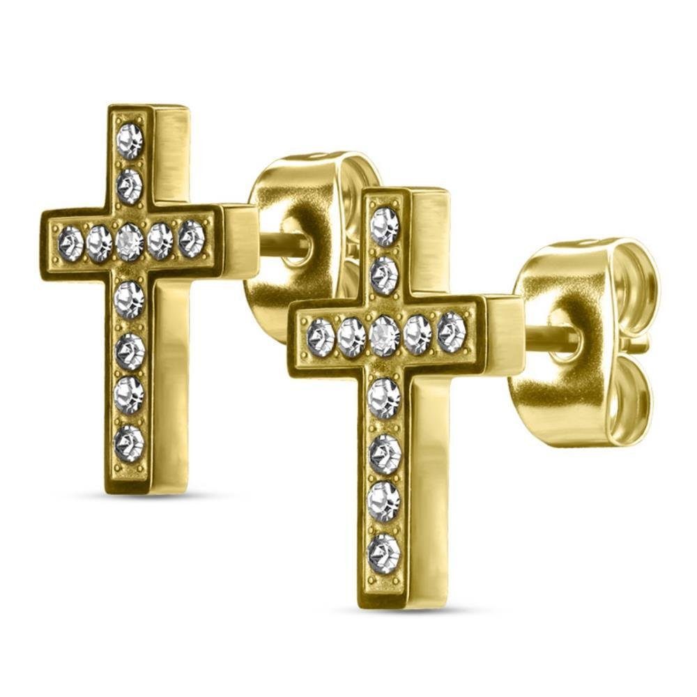 BUNGSA Ohrring-Set Kreuz Ohrringe (1 2-tlg), Ohrstecker Edelstahl (2 Gold Paar kristallbesetzt Silber aus Damen Stück), Ohrschmuck