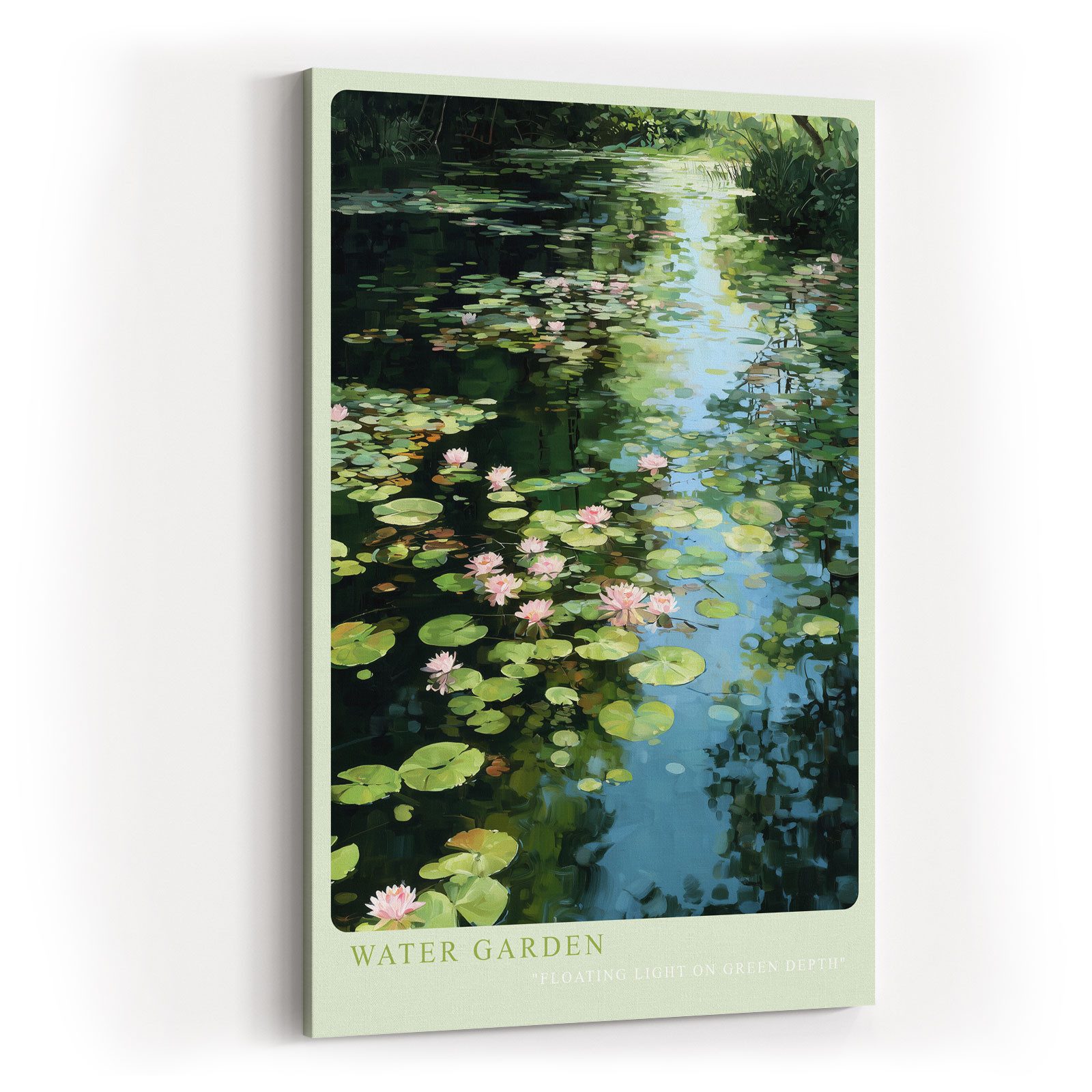 Sinus Art Leinwandbild Seerosen Teich Garten Natur Grün Rosa Modern Design Wandbild Kunst