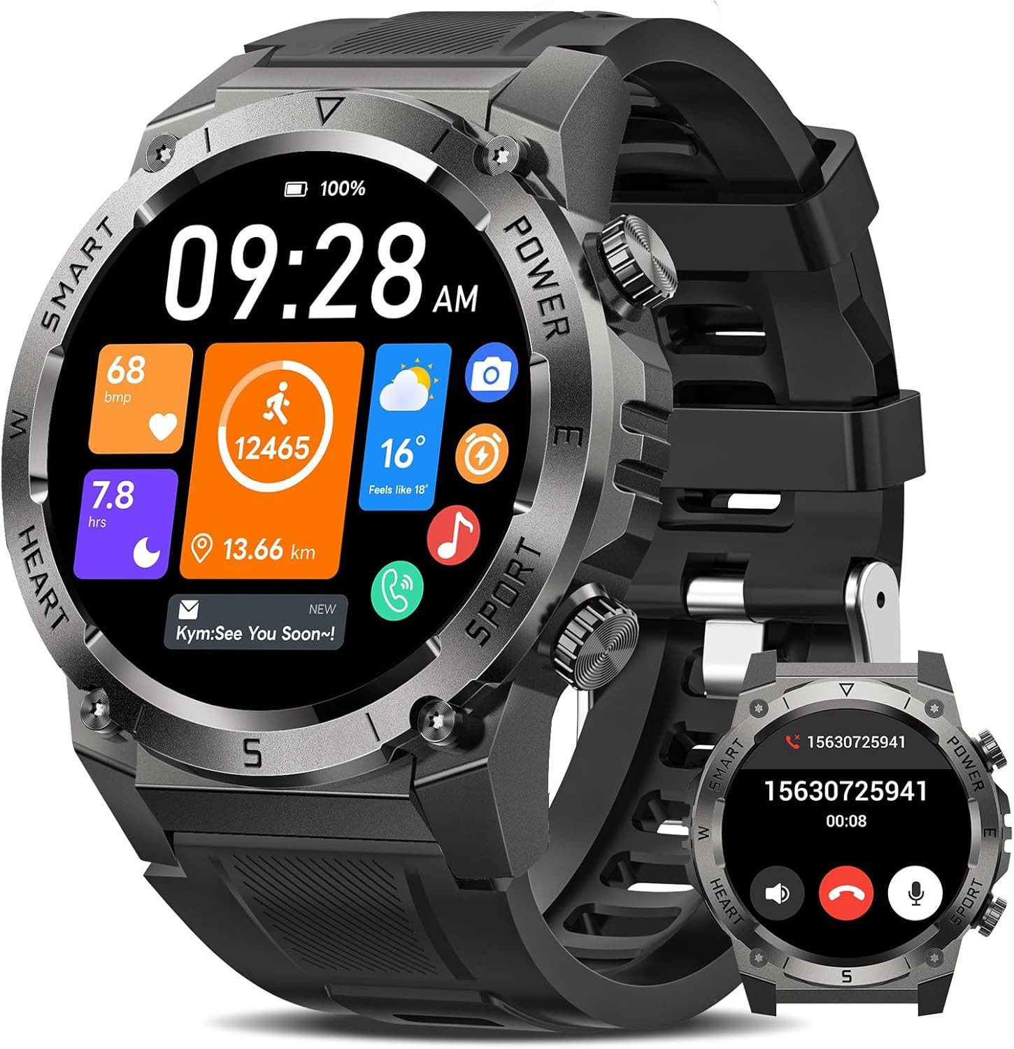 Herren's Telefonfunktion 500mAh Akku Militär IP68 Wasserdicht Smartwatch