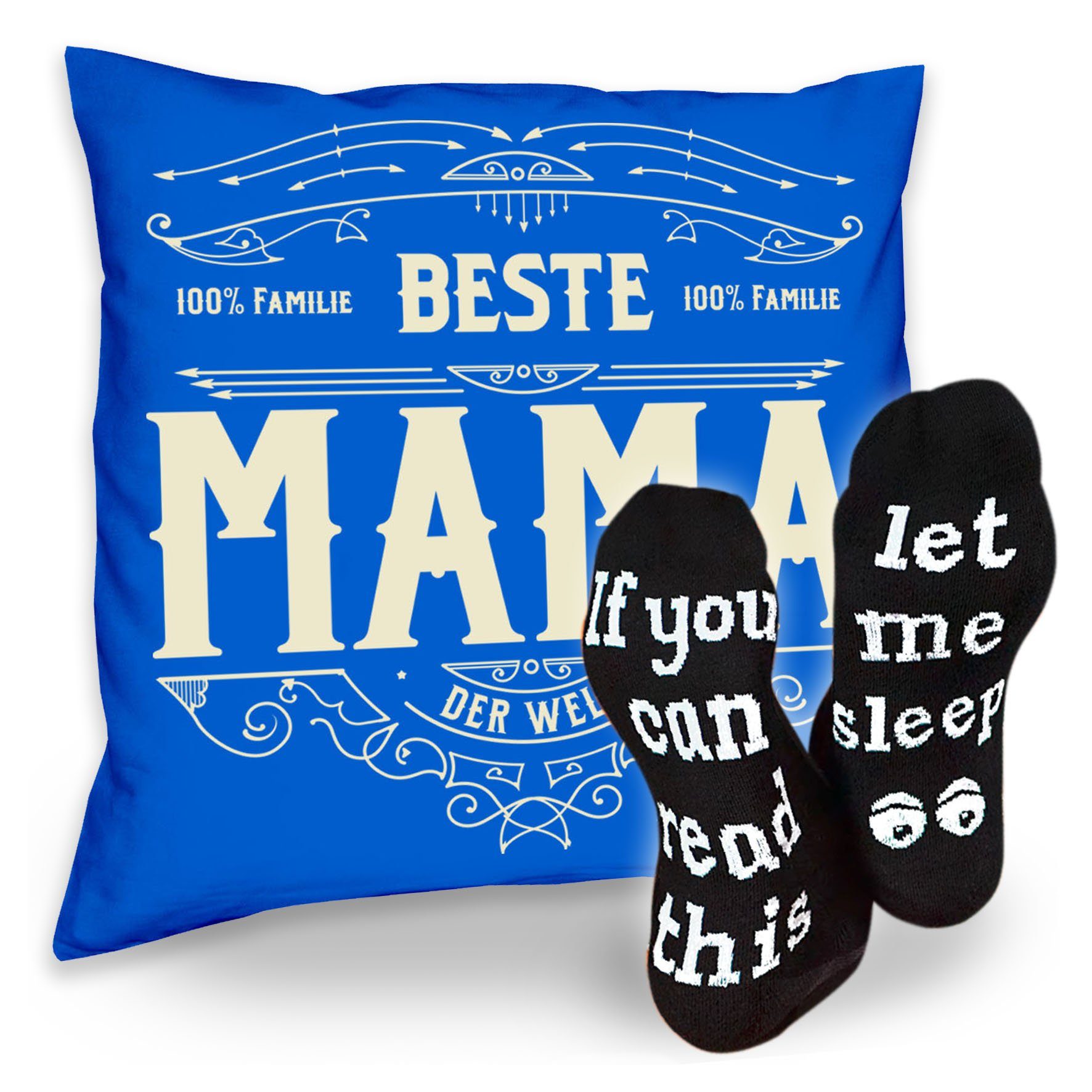 Dekokissen royal-blau Soreso® & Sprüche Sleep, Muttertagsgeschenk Mama Mama Muttertag Beste Kissen Socken