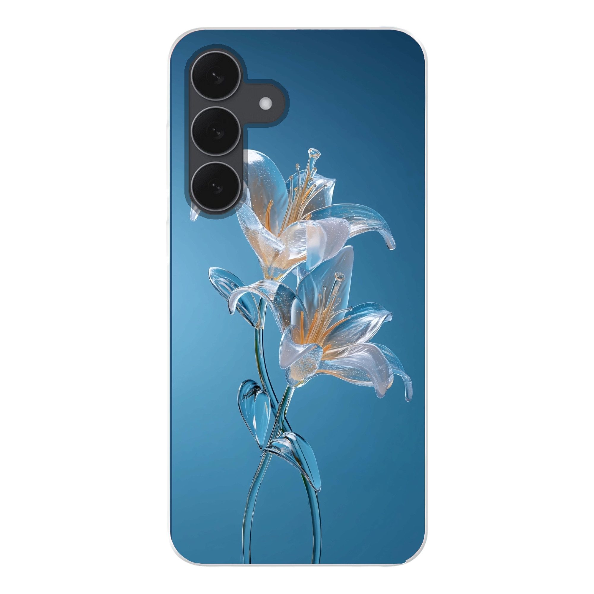 MuchoWow Handyhülle für Samsung Galaxy S25 FE Lilien - Blau - Gläser, Smartphone-Bumper, Print, Handy Schutzhülle Dünn