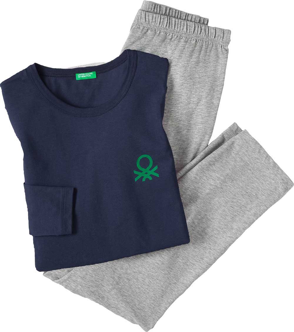 United Colors of Benetton Pyjama (Set, 2 tlg) aus reinem Baumwoll-Jersey blau