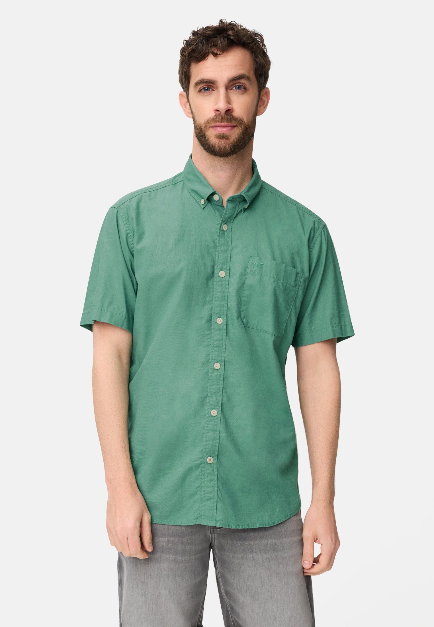 camel active Kurzarmhemd aus Leinenmix Kurzarm Button-Down