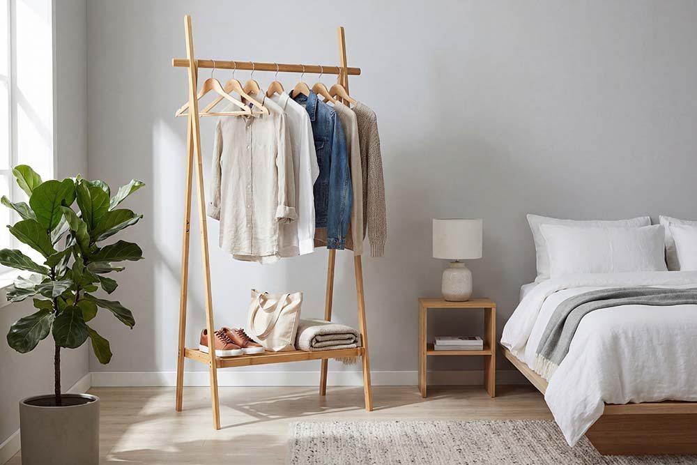 riess-ambiente Garderobenständer ZEN-BO 160cm natur - Bambus, Kleiderstange, m. Ablage, Massivholz, FSC, (Einzelartikel, 1 St), Natürliche Ankleide - ideal für helle, natürliche & ruhige Wohnungen