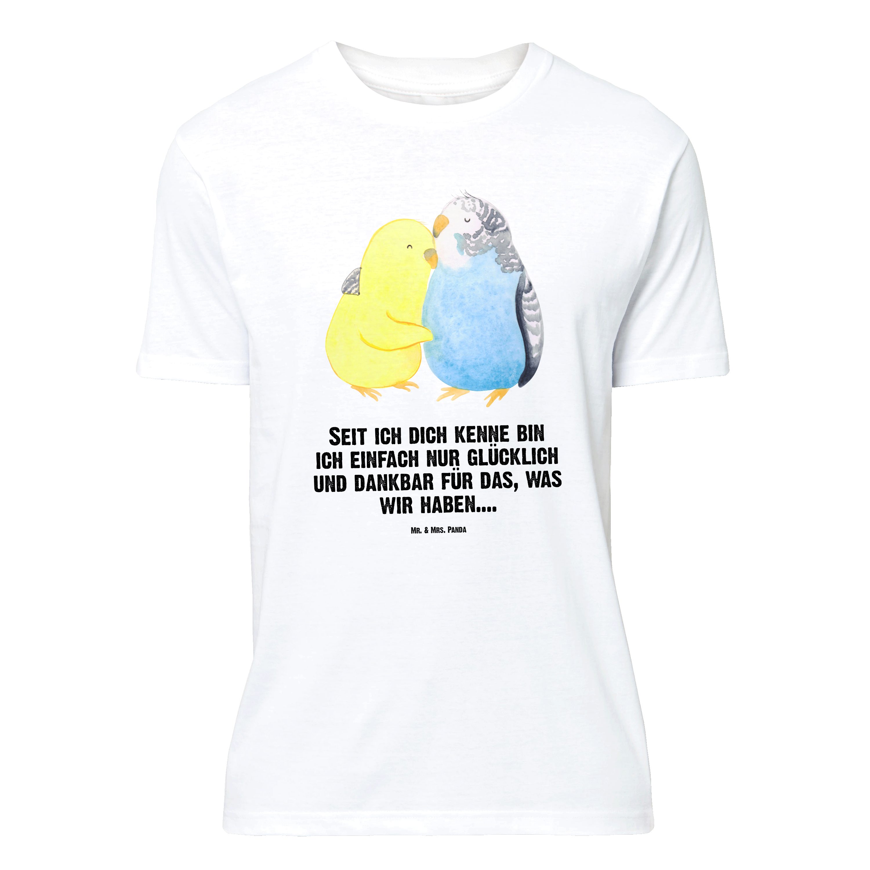 Mr. & Mrs. Panda T-Shirt Wellensittich Liebe, T-Shirt, Weiß, Tshirt, Liebe, T-Shirt, Kuscheln, (Packung) Lustiges T-Shirt Weites T-Shirt Liebe