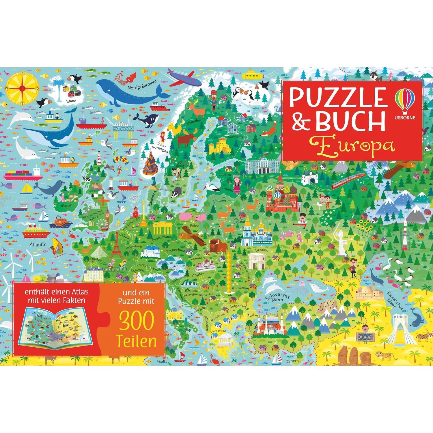 Usborne Verlag Puzzle Puzzle & Buch: Europa, 300 Puzzleteile