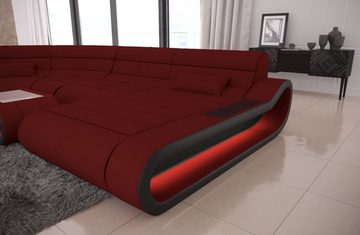 Sofa Dreams Wohnlandschaft Stoff Polstersofa Sofa Couch Concept XXL U Form, Stoffsofa mit LED, Designersofa mit ergonomischer Rückenlehne