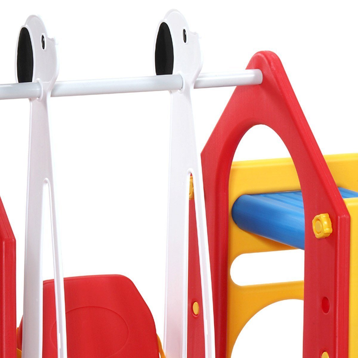 LittleTom Rutsche Kinder Spielhaus mit Rutsche Schaukel Spiel-Turm, 155x135cm Rot Gelb Blau