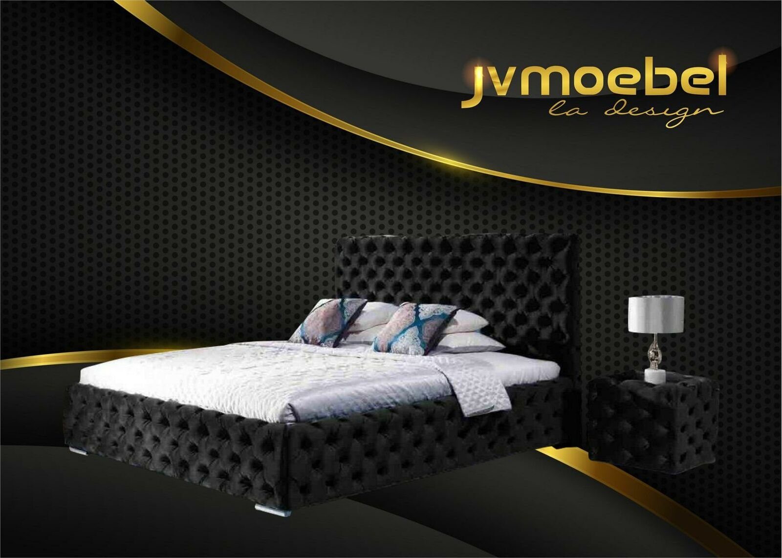 JVmoebel Modern Chesterfield Design Möbel Schwarz Schlafzimmer Bett, Set Betten Bett