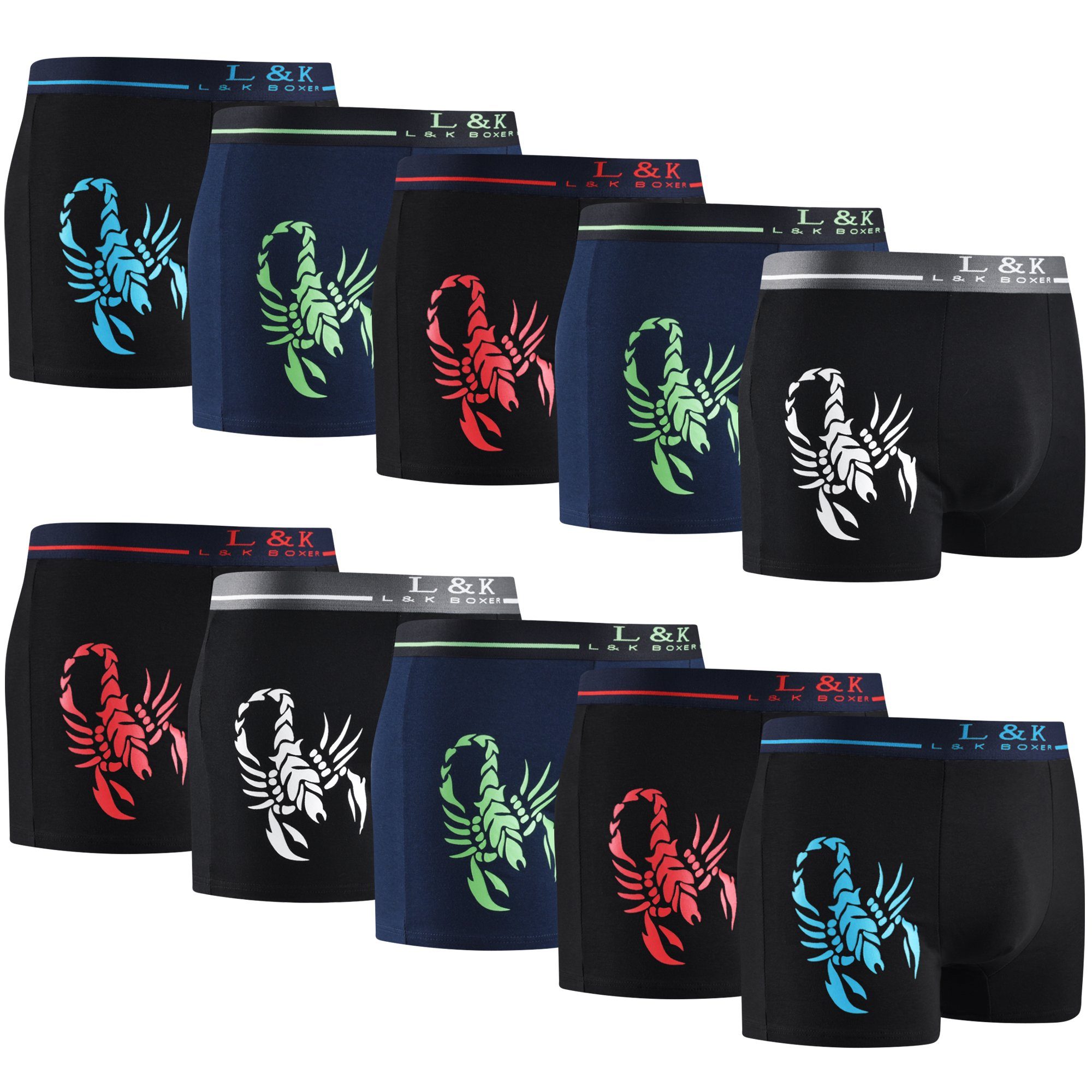 L&K Boxershorts 1104-1121 (10er-Pack) Herren Boxershorts mit tollem Motiven günstig online kaufen