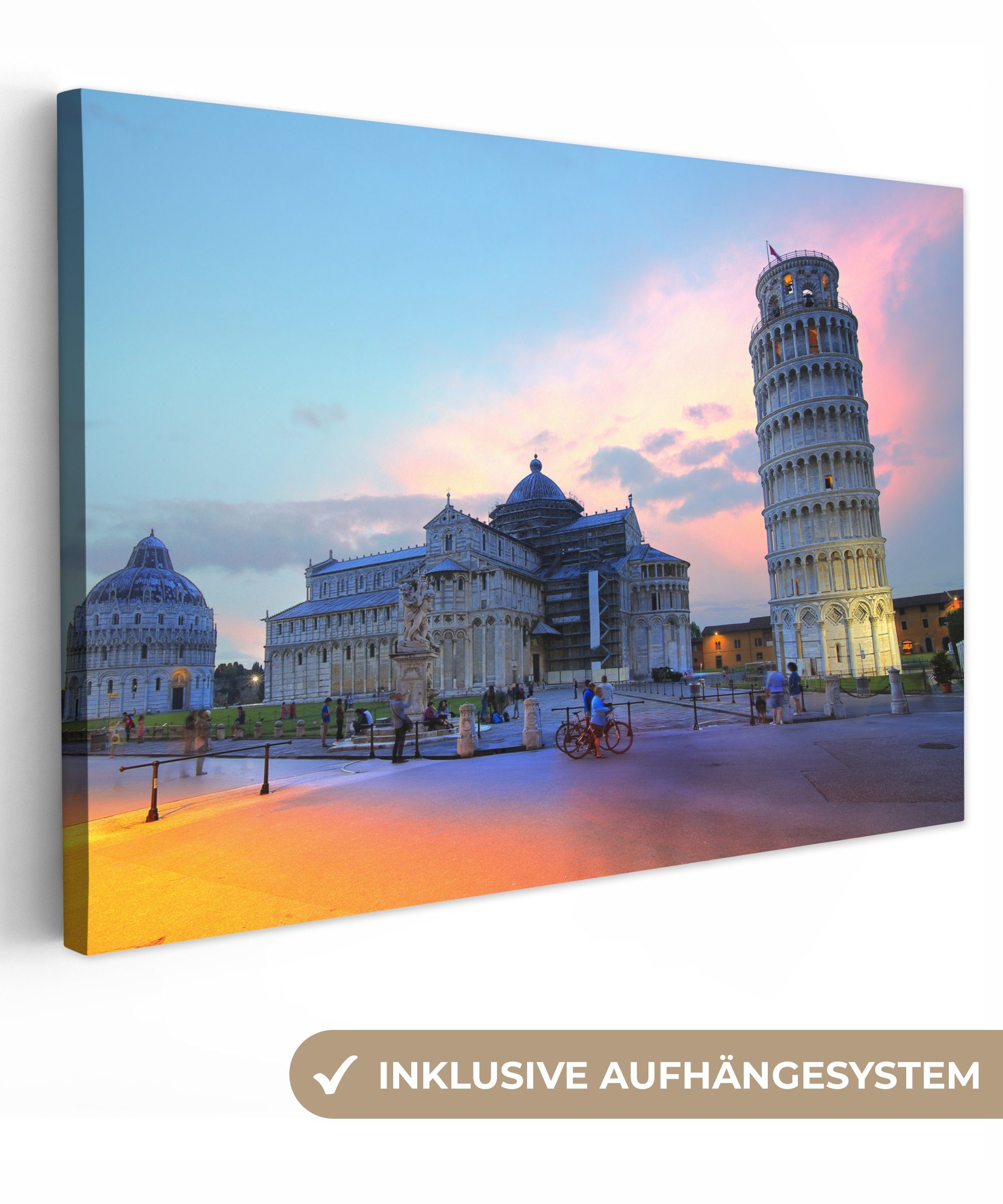 OneMillionCanvasses® Leinwandbild Turm von Pisa - Italien - Sonnenaufgang, (1 St), Wandbild Leinwandbilder, Aufhängefertig, Wanddeko, 30x20 cm | Leinwandbilder