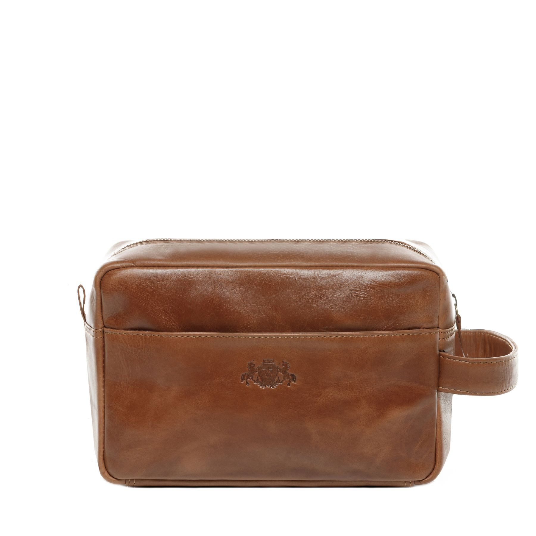 SID & VAIN Kulturbeutel echt Leder Kulturtasche groß hell-braun, Waschbeutel Echtleder für Damen & Herren, Kosmetiktasche hellbraun
