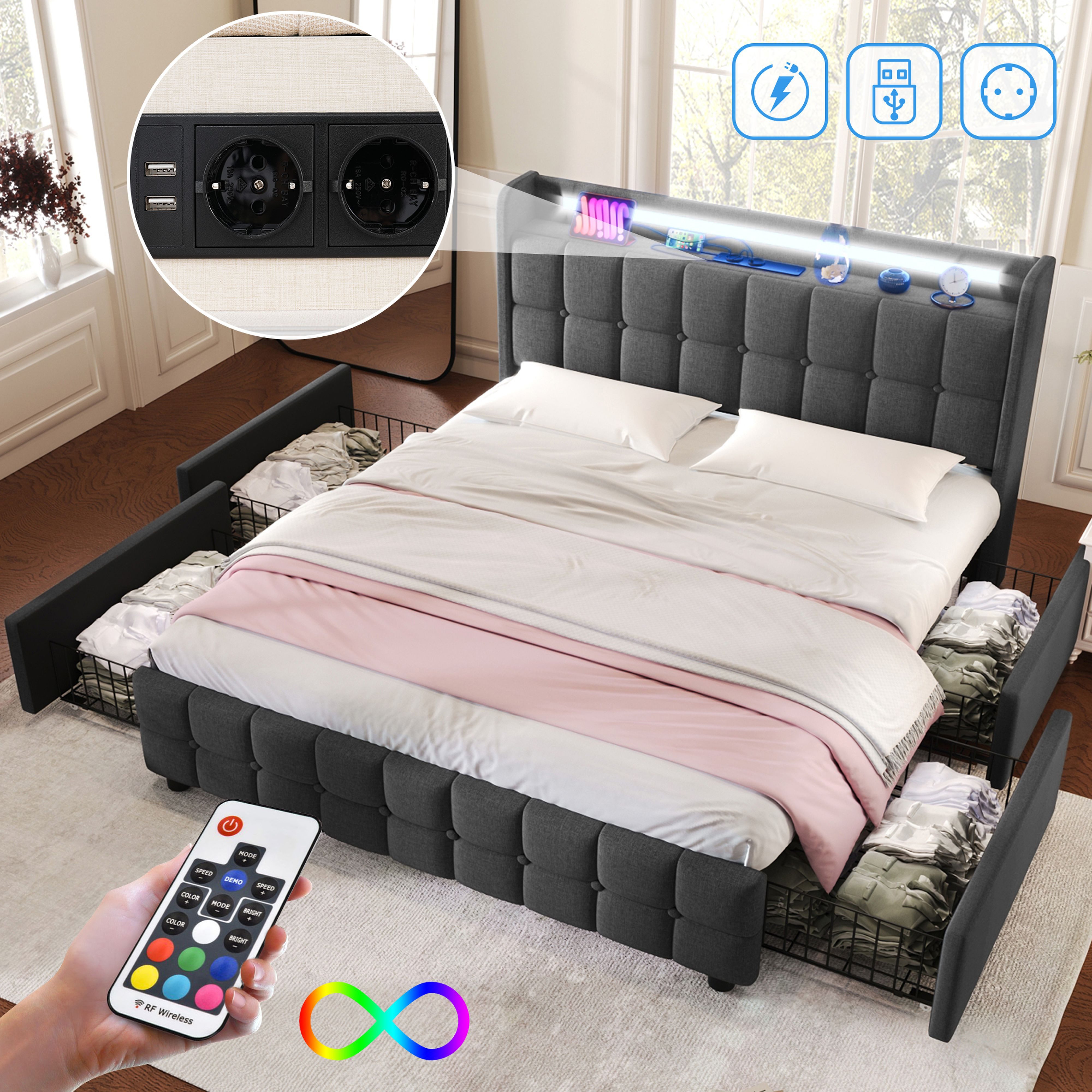 BlingBin Einzelbett Polsterbett (1-tlg., Stauraumbett mit günstig online kaufen