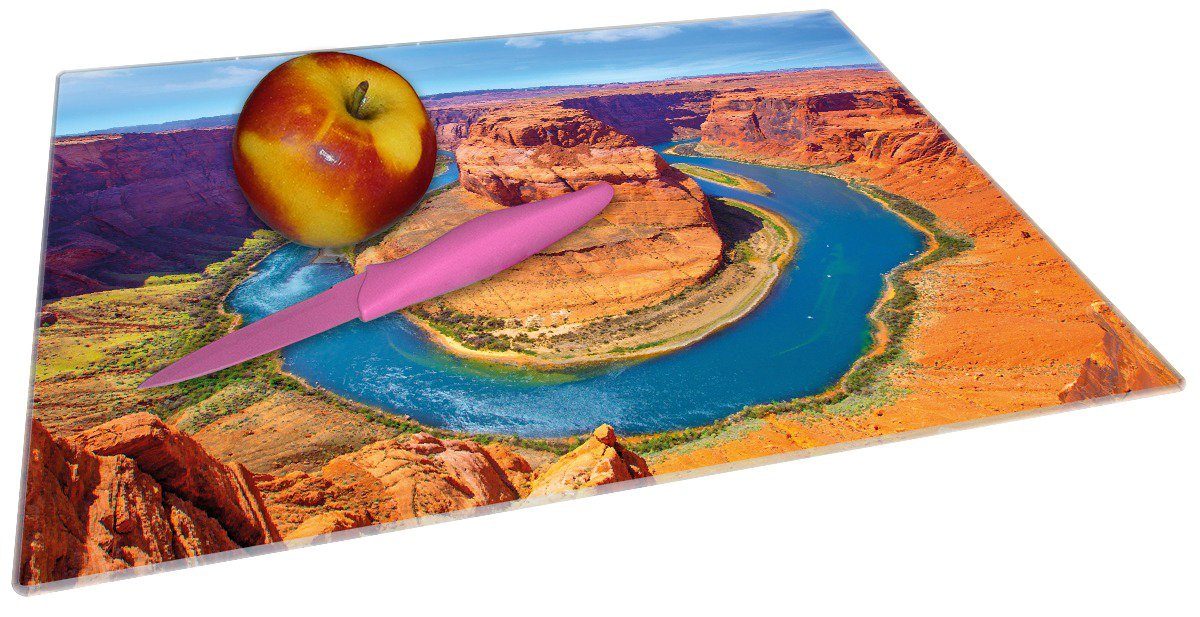Wallario Schneidebrett 4mm, 1-St), des 30x40cm (inkl. Hufeisenförmiger ESG-Sicherheitsglas, Gummifüße Mäander rutschfester Colorado River