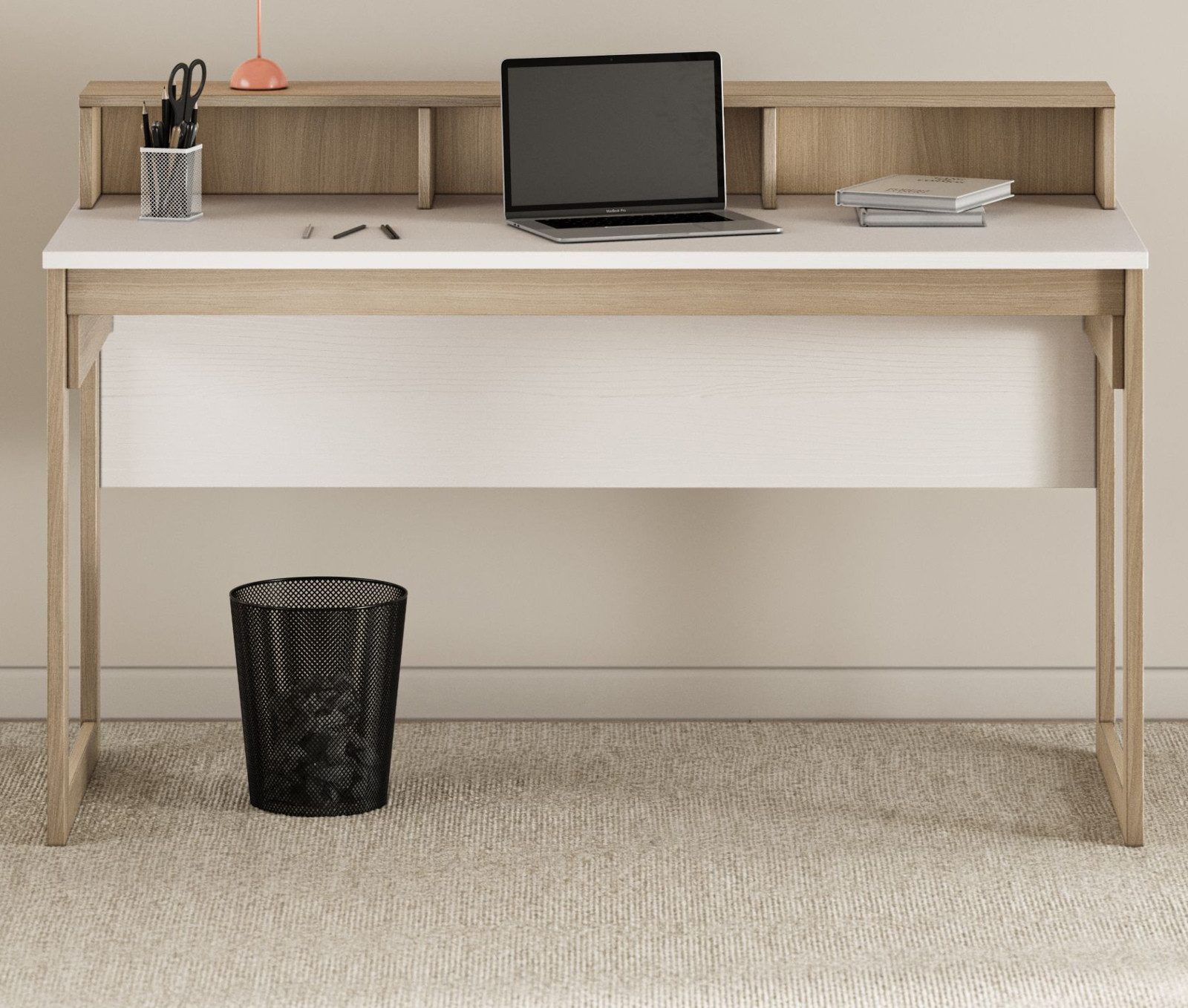 Furn.Design Schreibtisch Finnes (Laptoptisch in Eiche weiß und Eiche natur, Breite 120 cm), inklusive Aufsatz