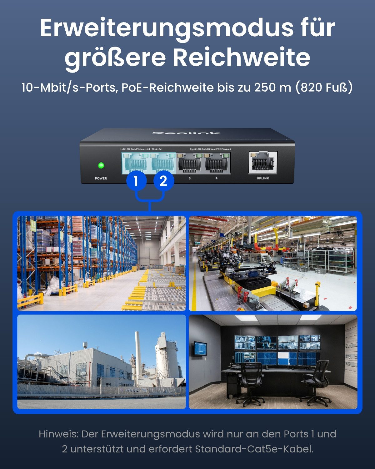Reolink Überwachungskamera Zubehör Plug & Play PoE-Switch mit 5 Anschlüssen und 65W Leistungsfähigkeit (PoE-Anschluss 4 × 10/100/1000 Mbit/s) – Bild 3 von 5