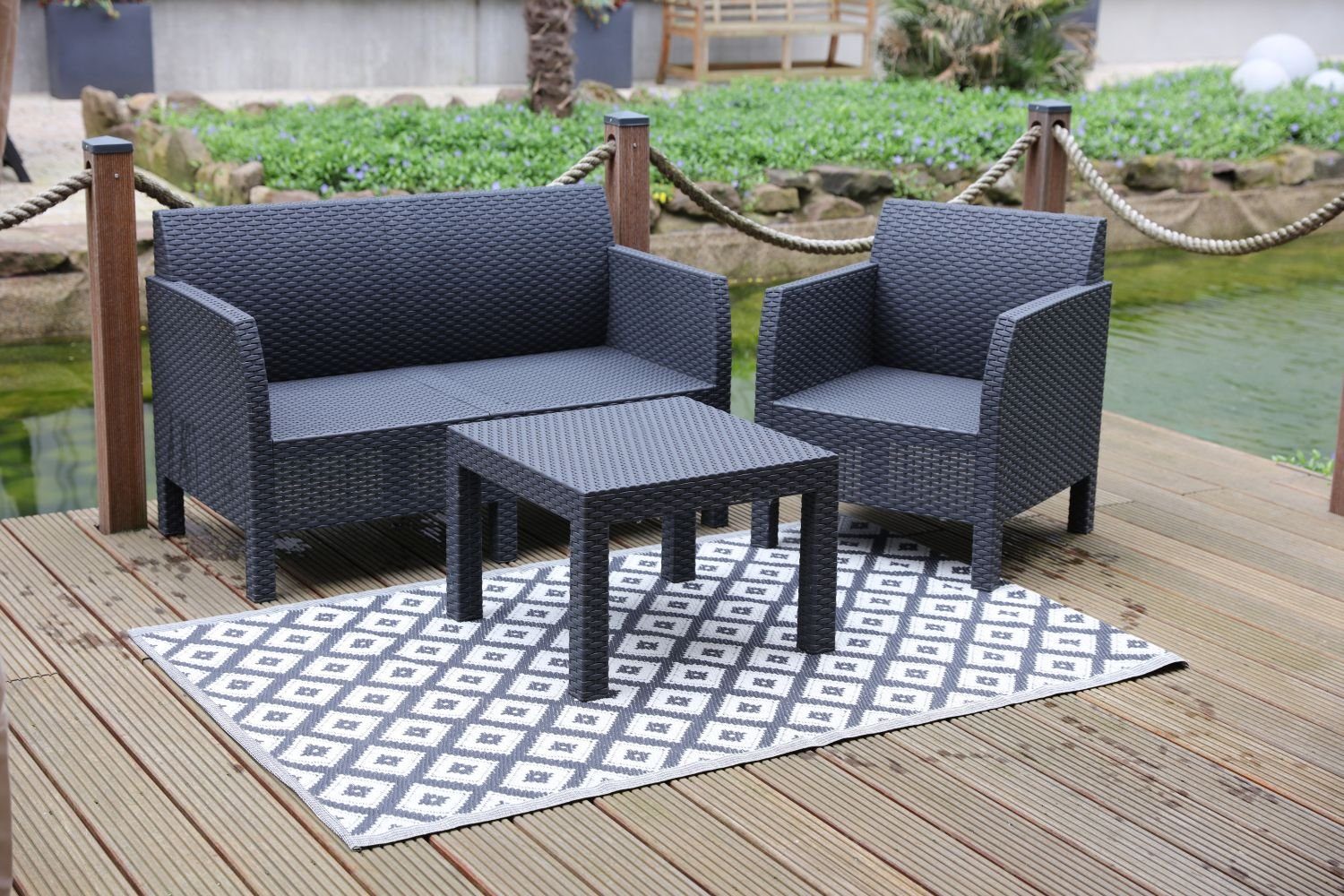 BURI Fußmatte Outdoor-Teppich geflochten 180x120cm Terrasse Balkon Garten C günstig online kaufen