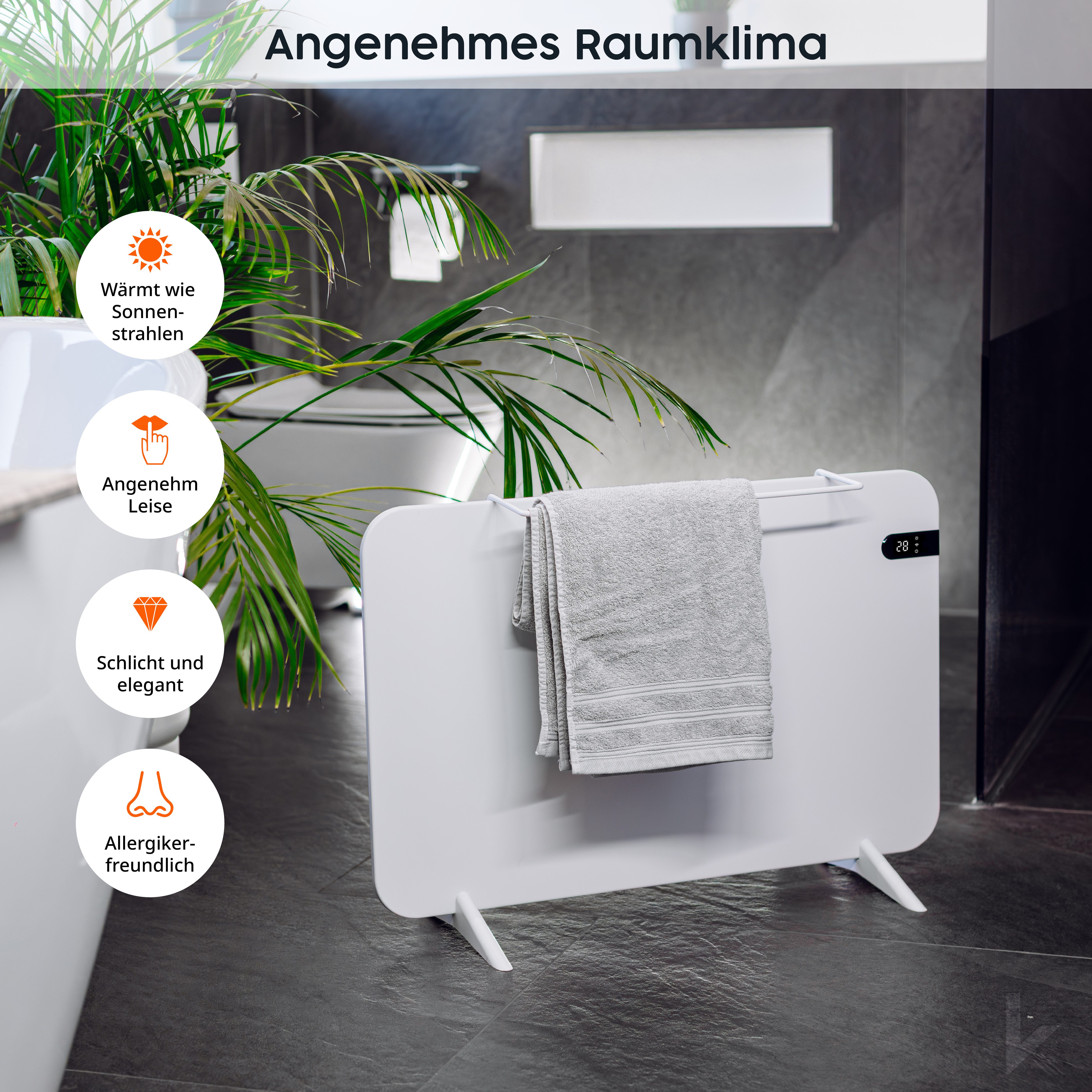 Könighaus Infrarotheizung Smart Dual-Infrarotheizung 450-800W als Standgerät und Wandmontage, Smart App fähig, inkl. Fernbedienung, WIFI und Handtuchhalter