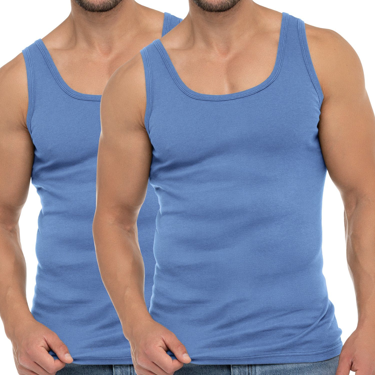 celodoro Unterhemd Herren Business Tank Top Achselhemd aus Baumwolle 2 x Carolina Blue